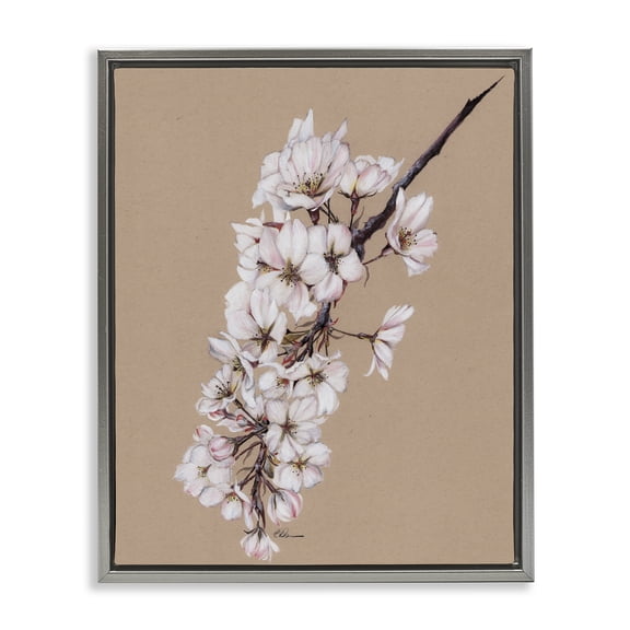 Delicate Spring Apple Blossoms Gray Floating Frame Canvas Art, 17 x 21, Made In USA