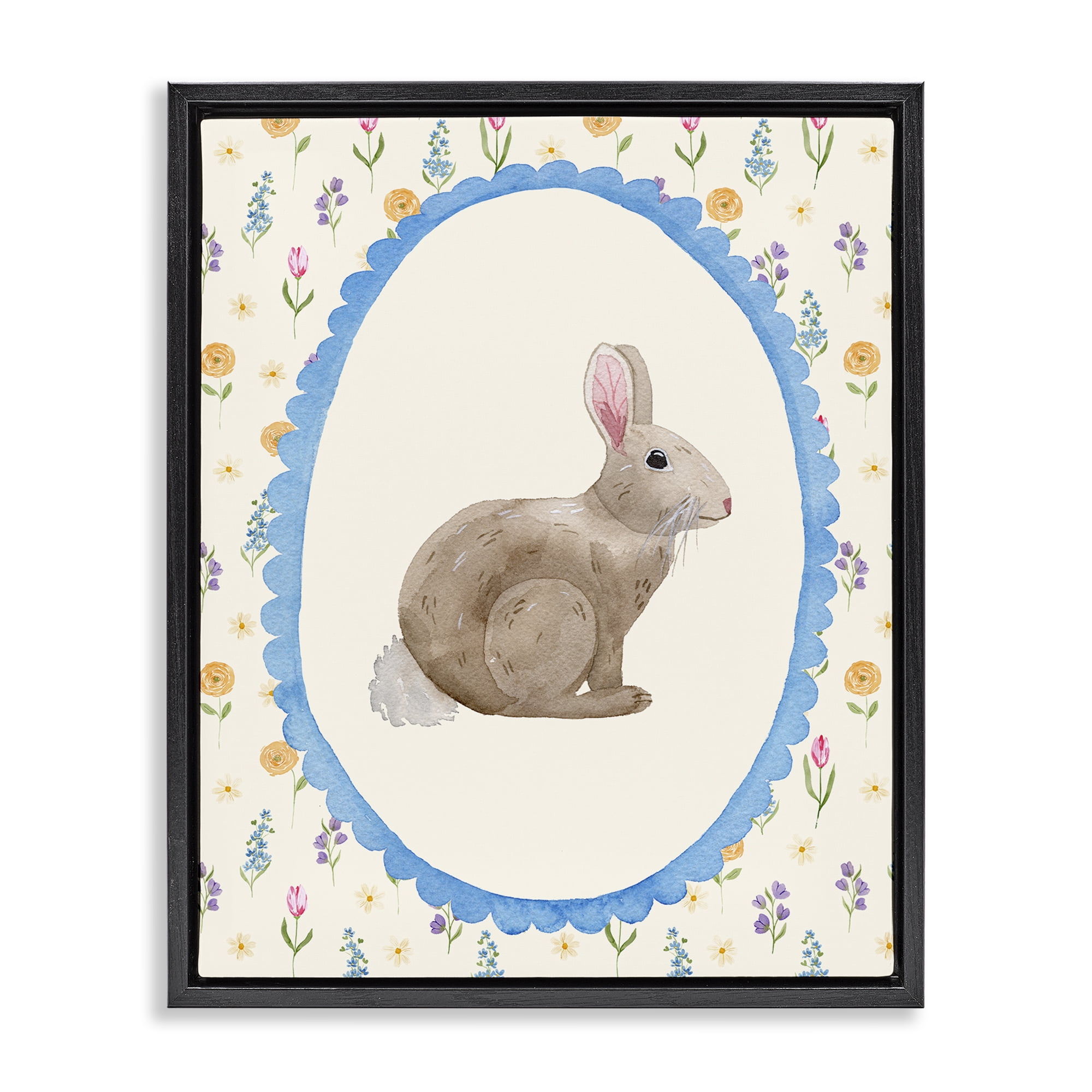 Stupell Industries Delicate Spring Bunny Florals Black Framed Floater Canvas Wall Art, design by Nina Jacobs