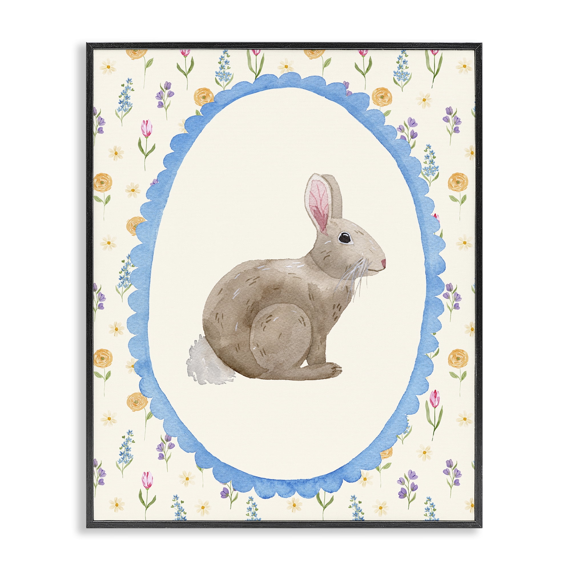 Stupell Industries Delicate Spring Bunny Florals Black Framed Giclee Art, design by Nina Jacobs