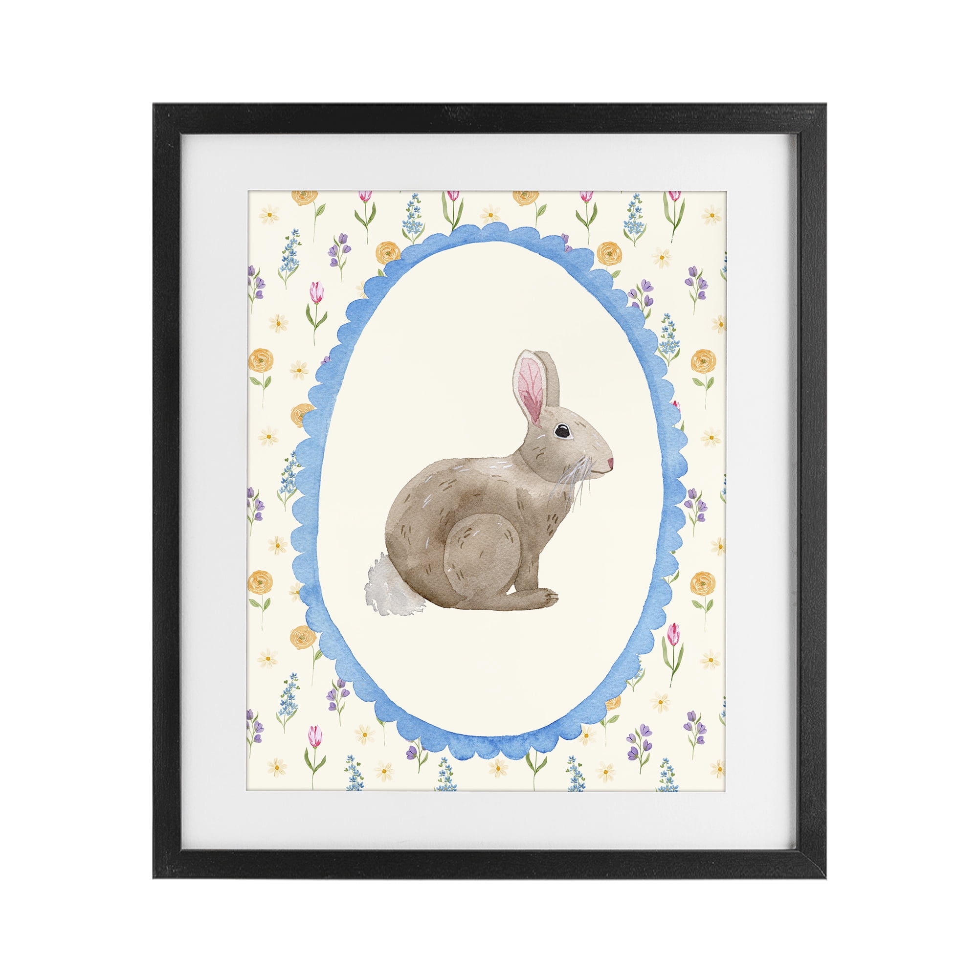 Stupell Industries Delicate Spring Bunny Florals Black Framed Print Under Glass, design by Nina Jacobs