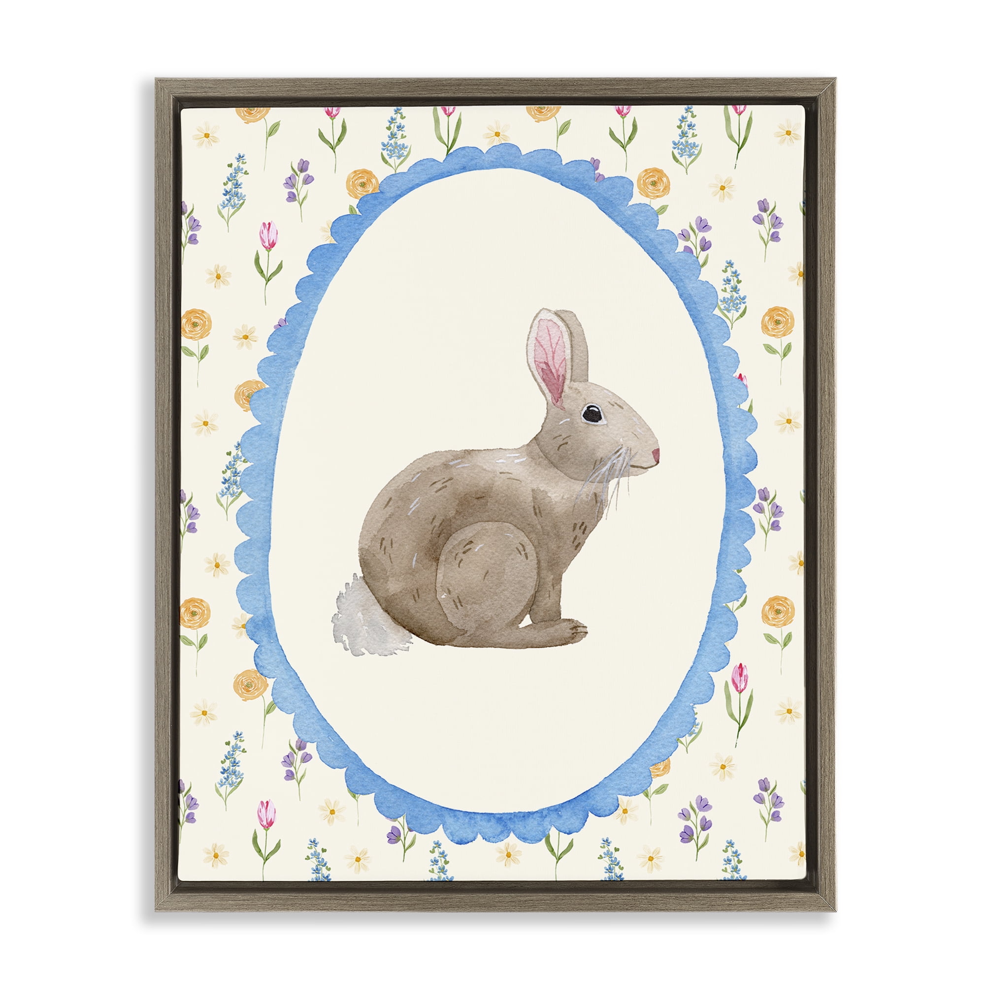 Stupell Industries Delicate Spring Bunny Florals Brown Framed Floater Canvas Wall Art, design by Nina Jacobs