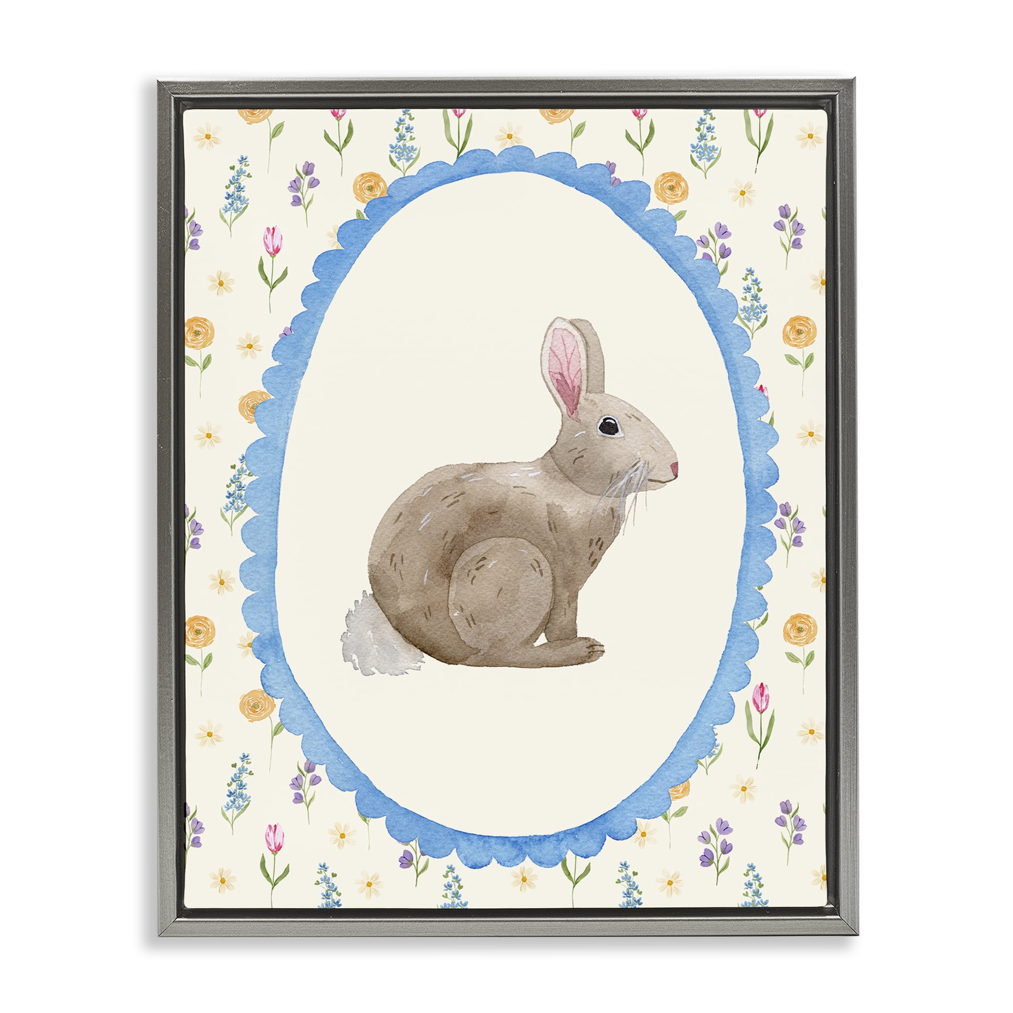 Stupell Industries Delicate Spring Bunny Florals Gray Framed Floater Canvas Wall Art, design by Nina Jacobs