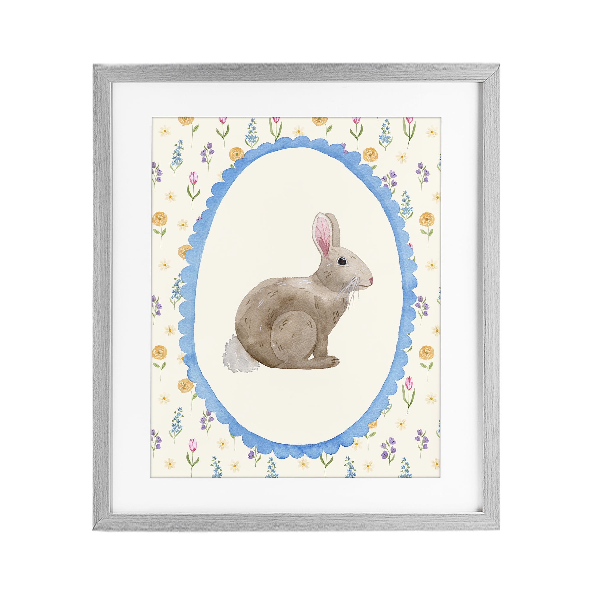 Stupell Industries Delicate Spring Bunny Florals Gray Framed Print Under Glass, design by Nina Jacobs