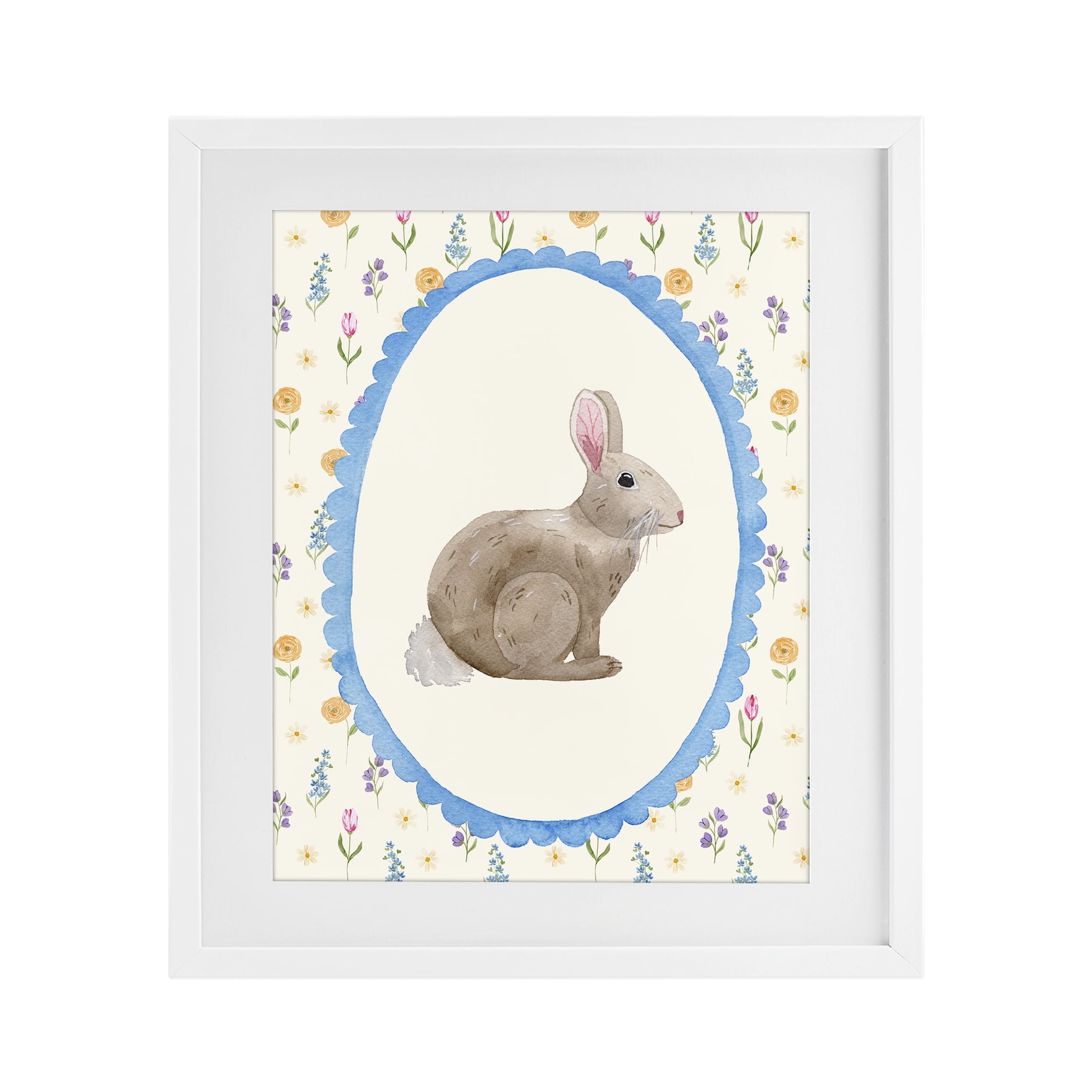 Stupell Industries Delicate Spring Bunny Florals White Framed Print Under Glass, design by Nina Jacobs