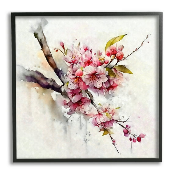 Stupell Industries Delicate Spring Cherry Blossoms Botanical & Floral Painting Black Framed Art Print Wall Art