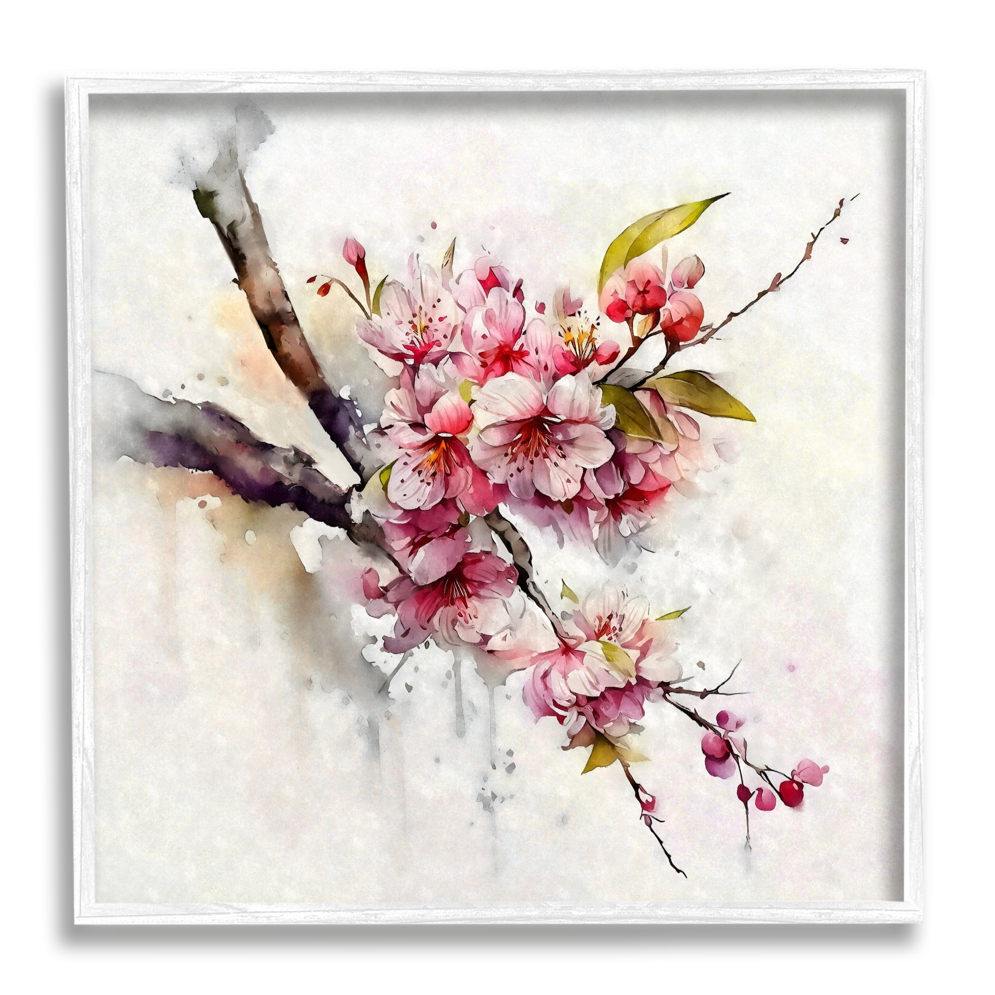Stupell Industries Delicate Spring Cherry Blossoms Botanical & Floral Painting White Framed Art Print Wall Art