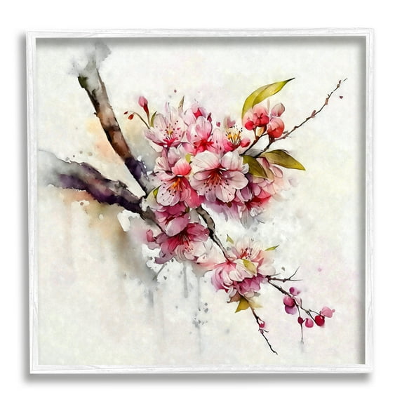 Stupell Industries Delicate Spring Cherry Blossoms Botanical & Floral Painting White Framed Art Print Wall Art