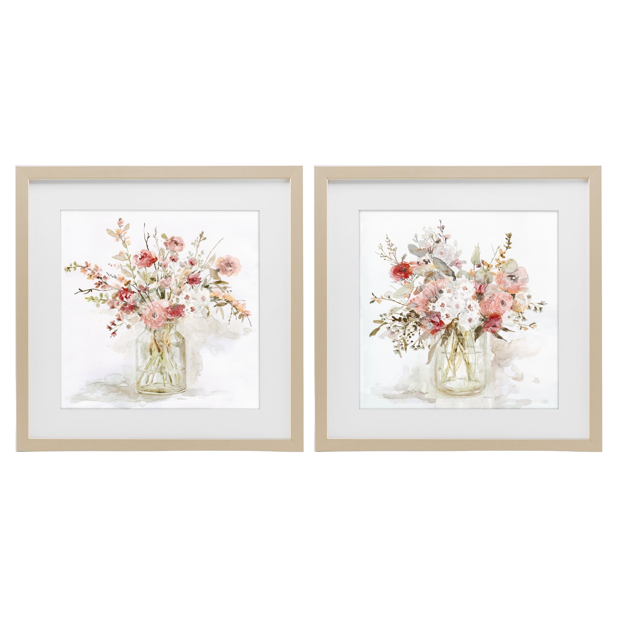 Stupell Industries Delicate Watercolor Bouquets in Glass 2 Piece Birch Framed Print Under Glass Set, design by Carol Robinson