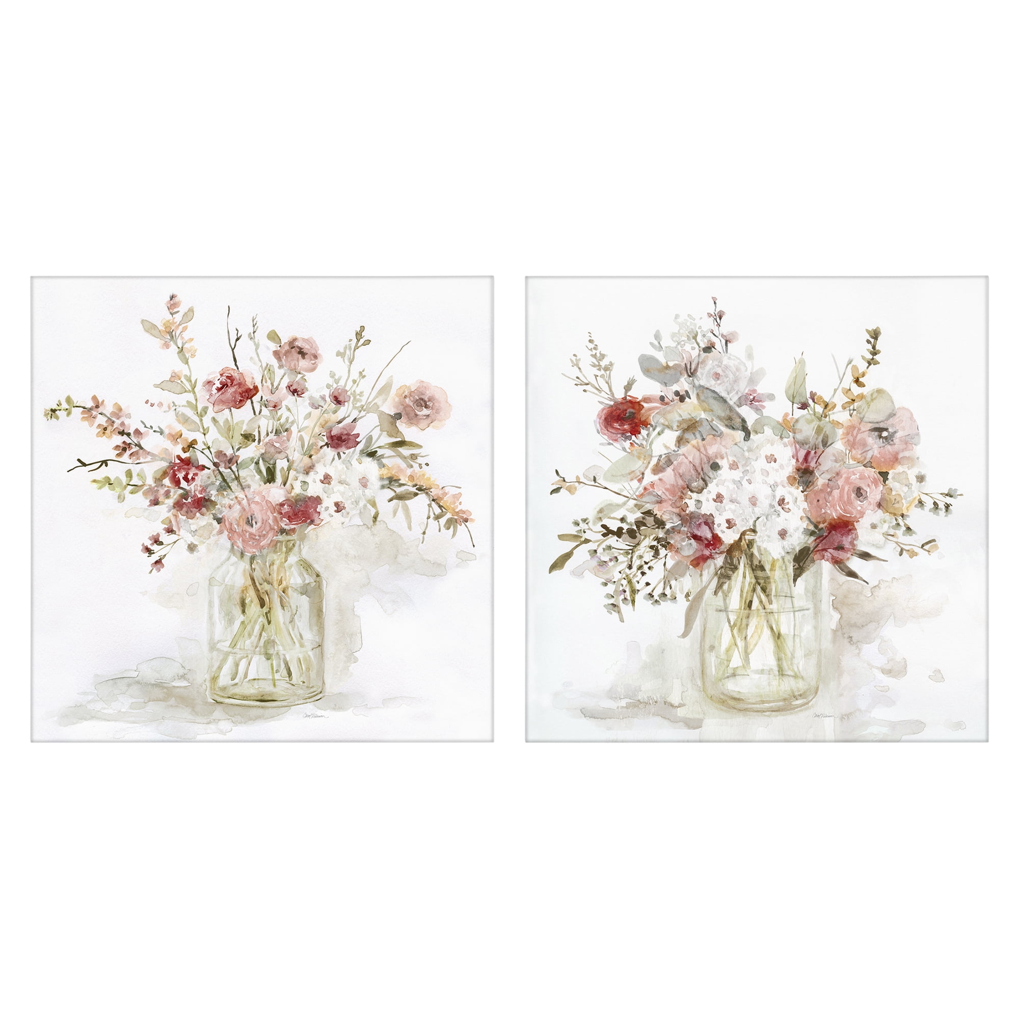 Stupell Industries Delicate Watercolor Bouquets in Glass 2 Piece Canvas Wall Art Set, design by Carol Robinson