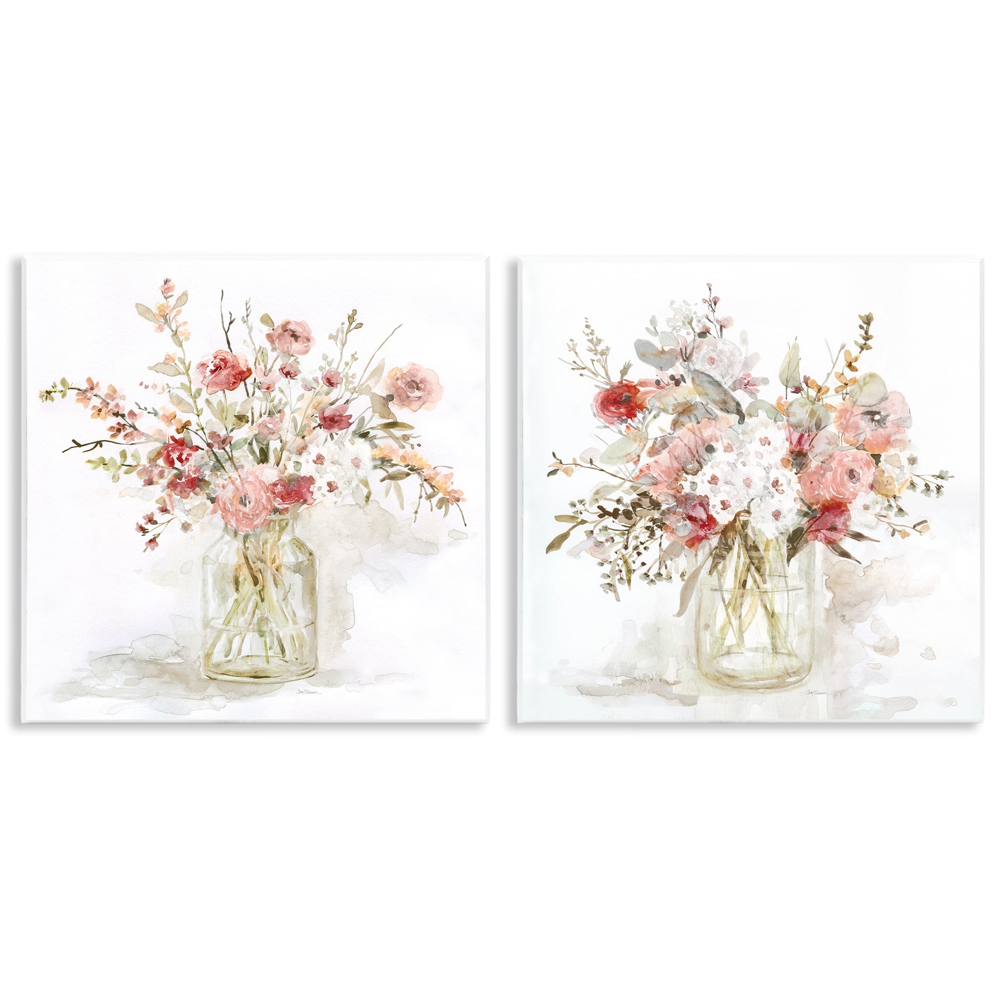 Stupell Industries Delicate Watercolor Bouquets in Glass 2 Piece Wall Plaque Art Set, design by Carol Robinson