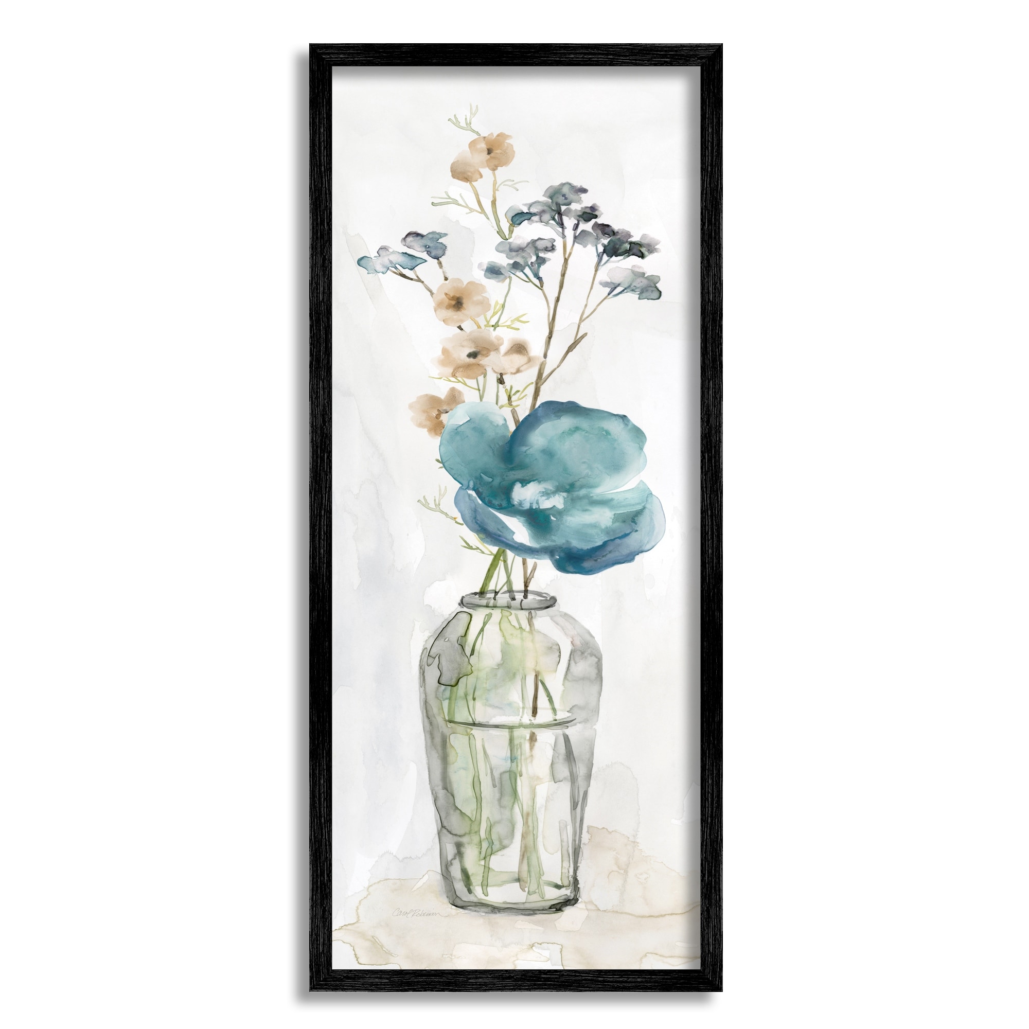 Stupell Industries Delicate Watercolor Ikebana Flower Blossoms Arrangement Black Framed Art Print Wall Art, 10x24, by Carol Robinson