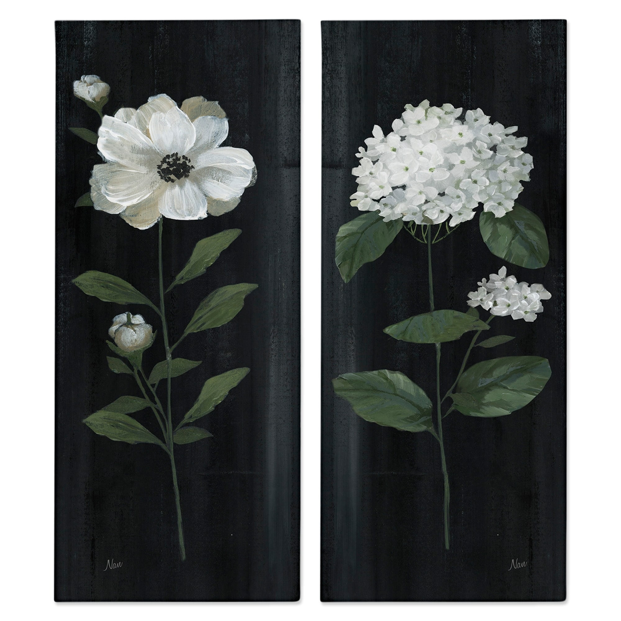 Delicate White Blooms Botanical Flower Sprigs Canvas Art Set