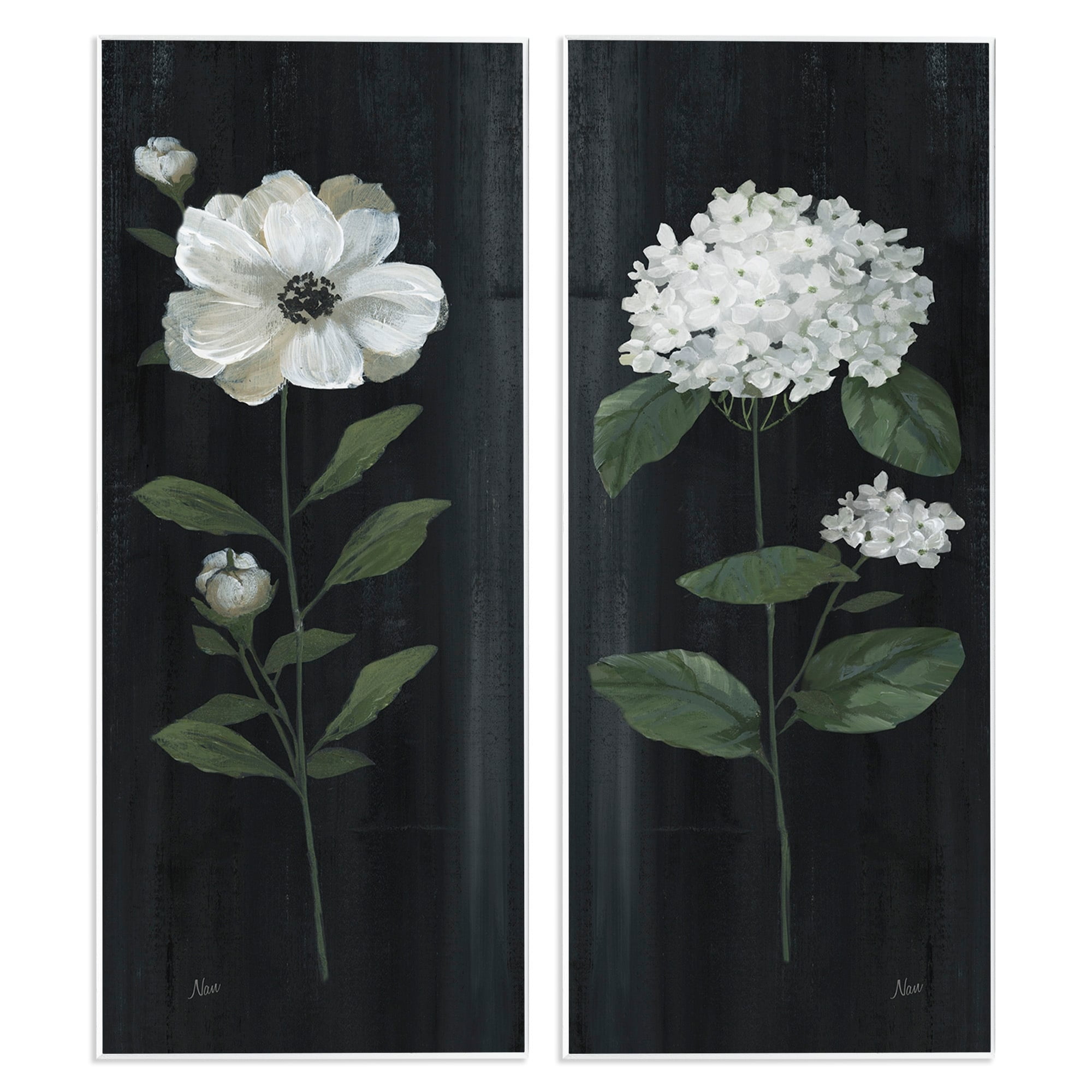 Stupell Industries Delicate White Blooms Botanical Flower Petal Sprigs Painting Unframed Art Print Wall Art, Set of 2, Design by Nan