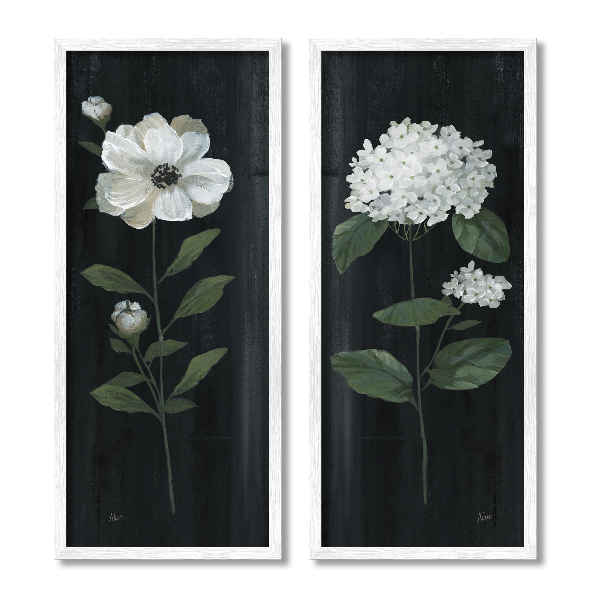 Delicate White Floral Sprigs 13" x 30" Framed Wall Art Set