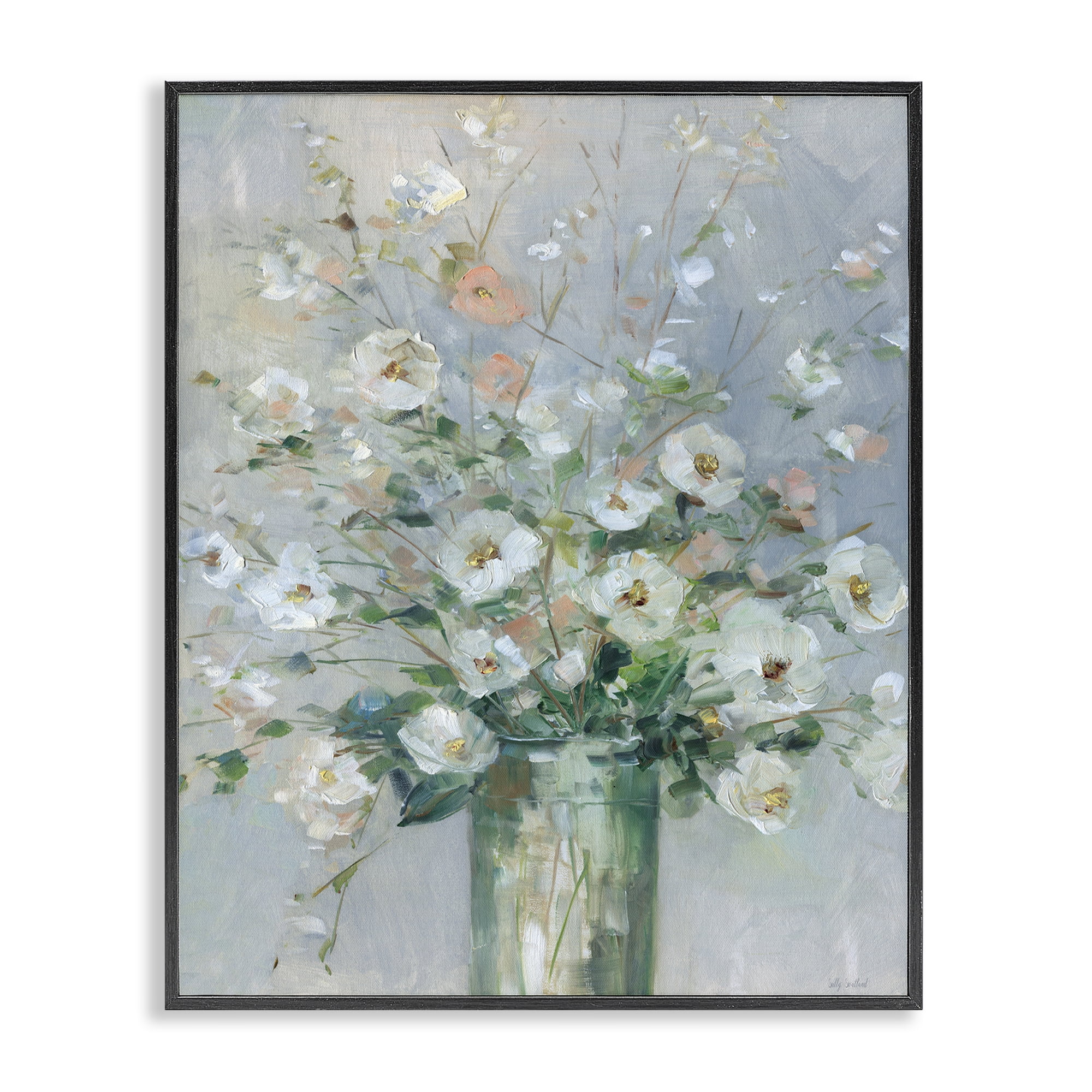 Stupell Industries Delicate White Blossoms Impression Black Framed Giclee Art, design by Sally Swatland