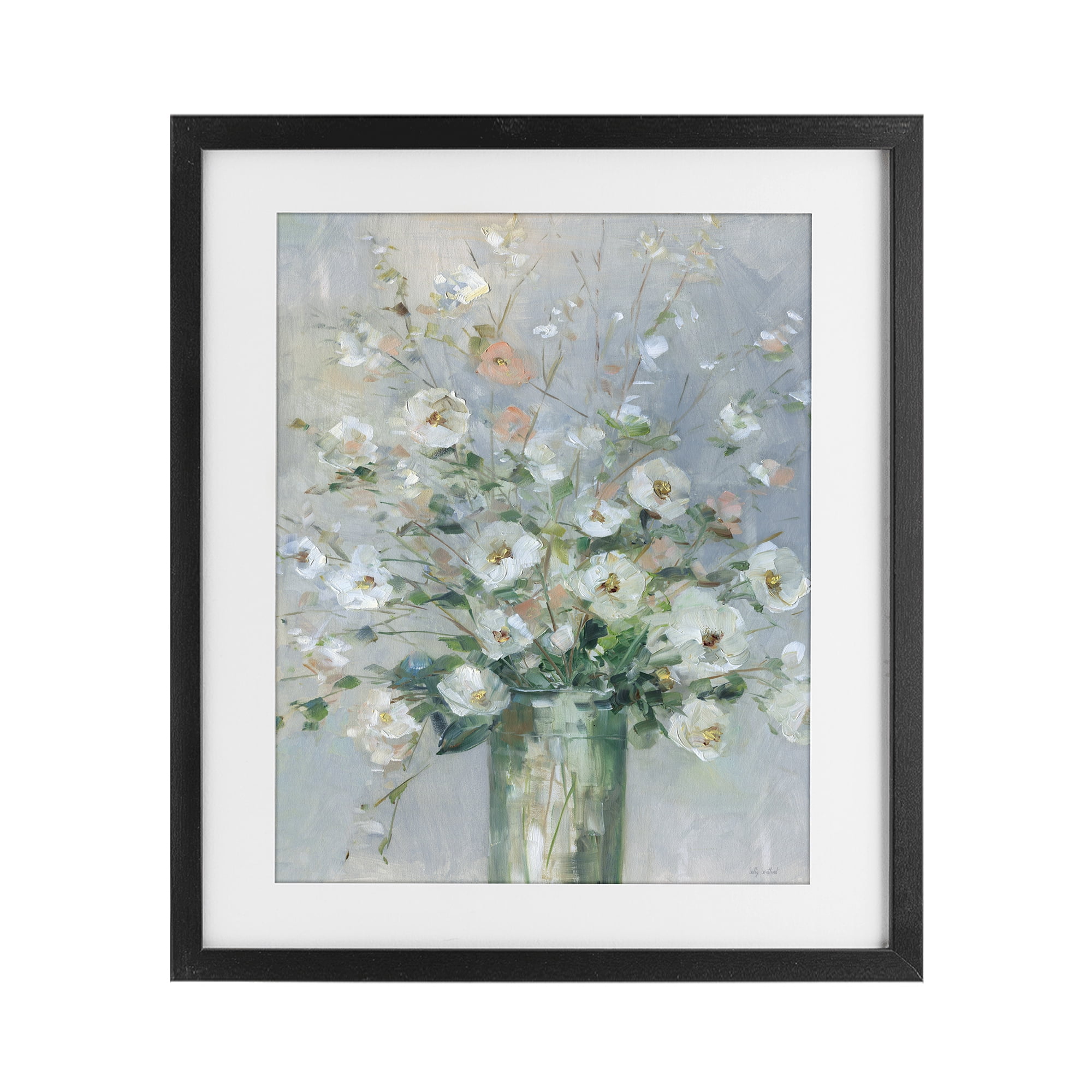 Stupell Industries Delicate White Blossoms Impression Black Framed Print Under Glass, design by Sally Swatland