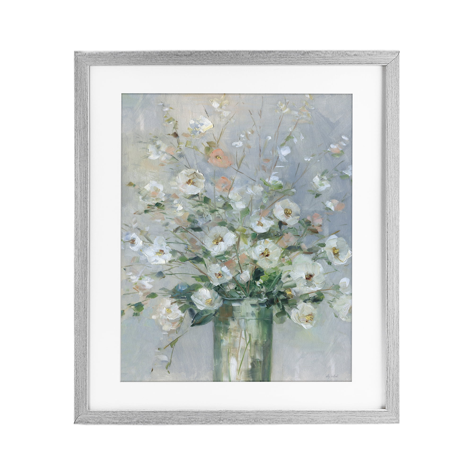 Stupell Industries Delicate White Blossoms Impression Gray Framed Print Under Glass, design by Sally Swatland