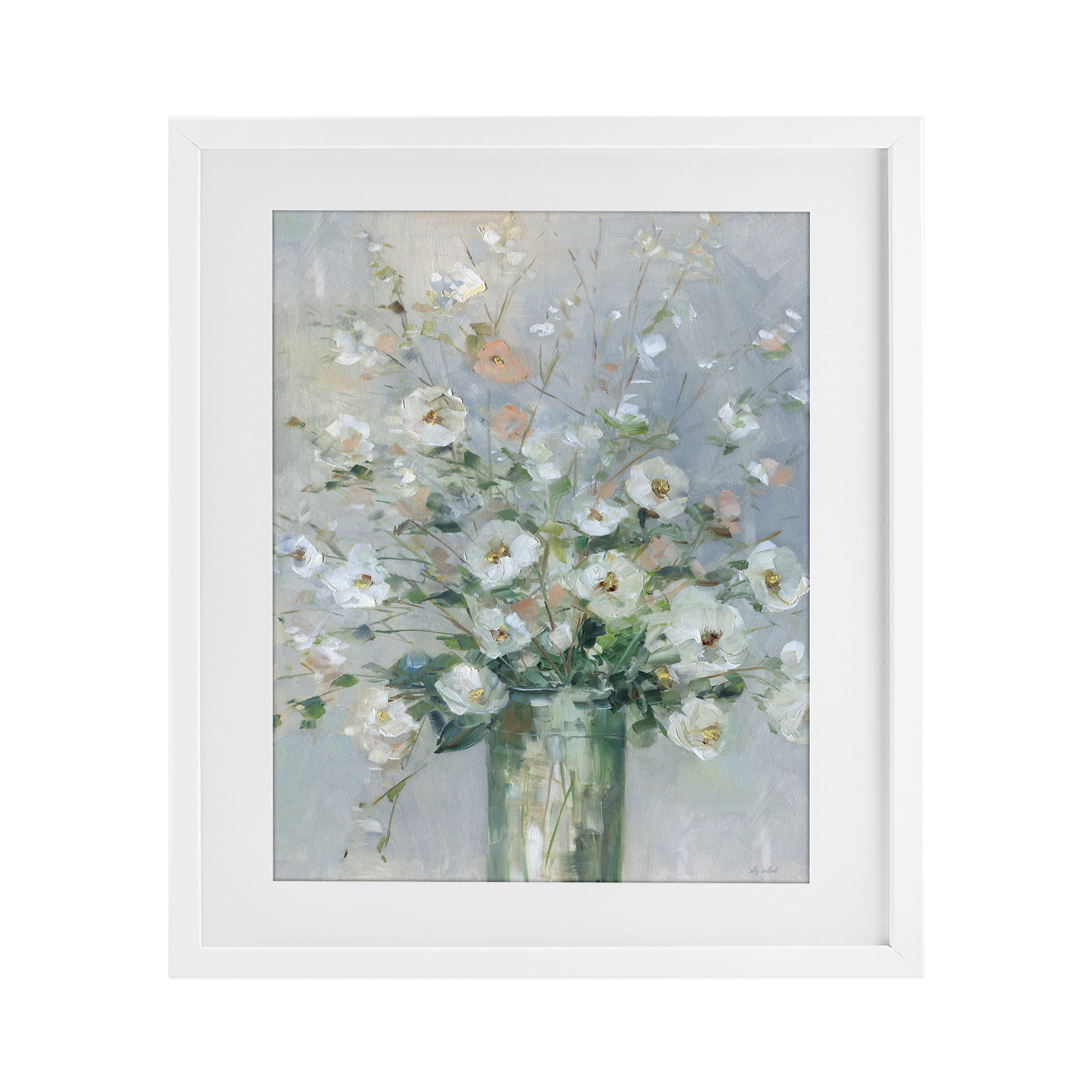 Stupell Industries Delicate White Blossoms Impression White Framed Print Under Glass, design by Sally Swatland