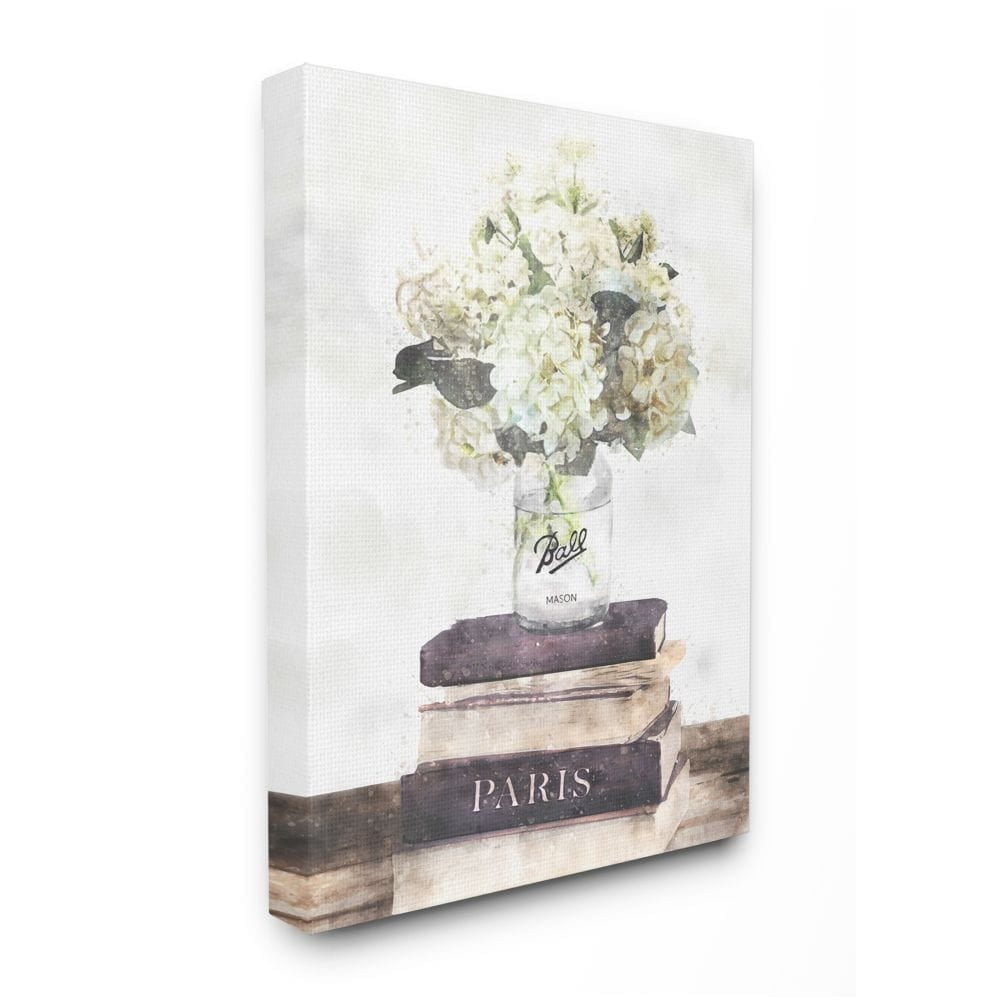 Stupell Industries Delicate White Florals on Parisian Bookstack Designed by Ziwei Li