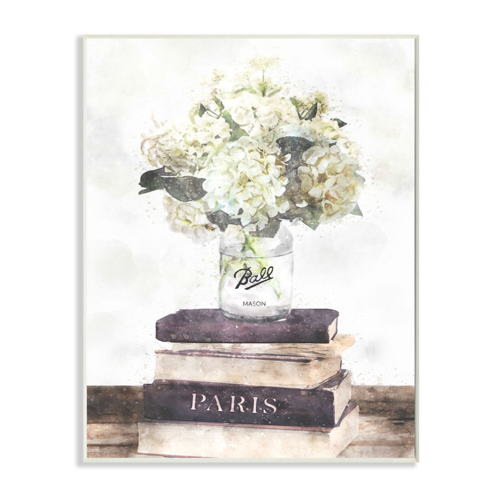 Stupell Industries Delicate White Florals on Parisian Bookstack Designed by Ziwei Li