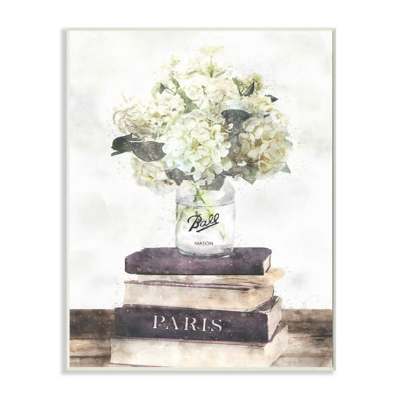 Stupell Industries Delicate White Florals on Parisian Bookstack Designed by Ziwei Li