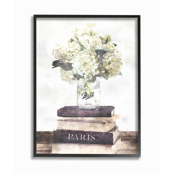Stupell Industries Delicate White Florals on Parisian Bookstack Designed by Ziwei Li