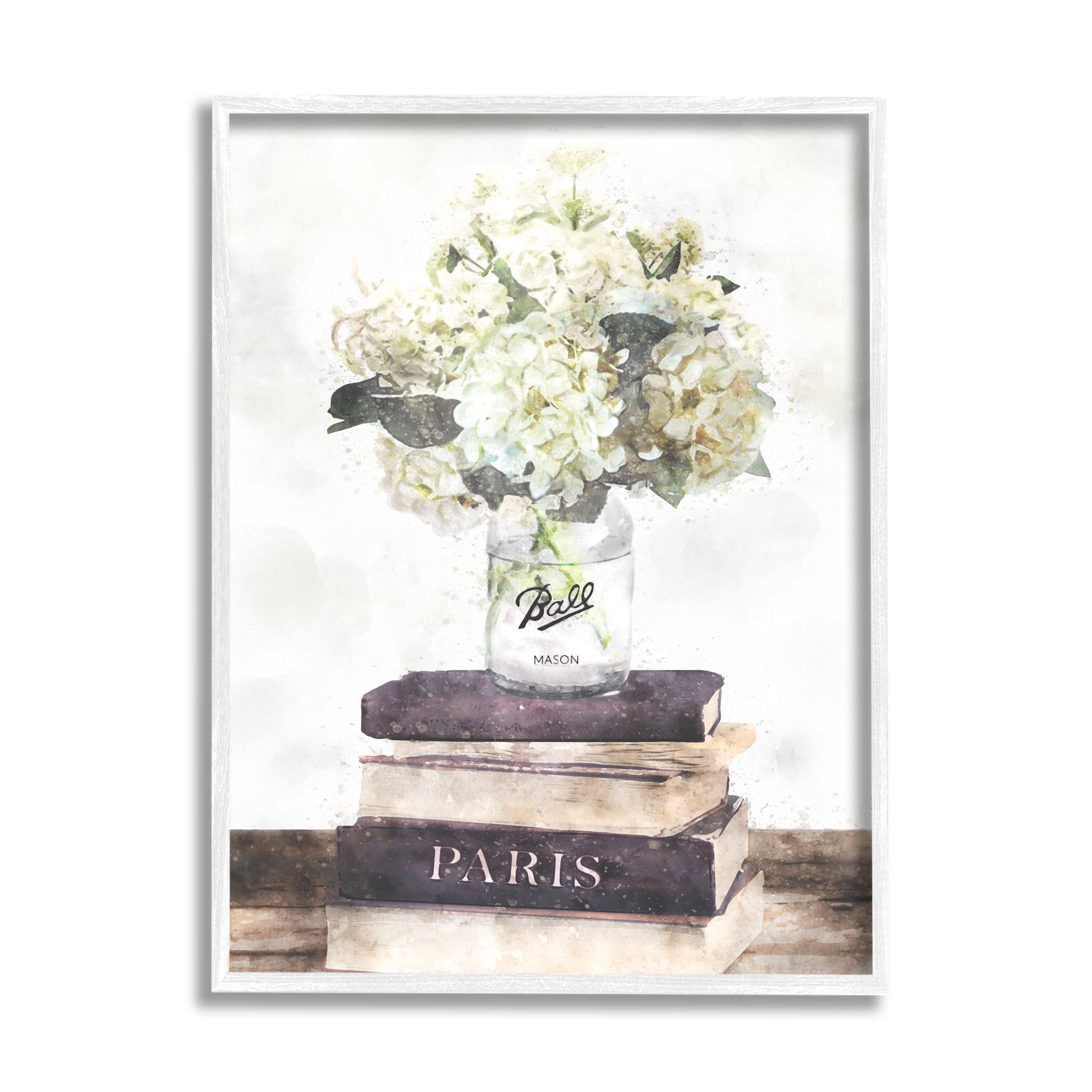 Stupell Industries Delicate White Florals on Parisian Bookstack Graphic Art Framed Art Print Wall Art, 16x20, By Ziwei Li