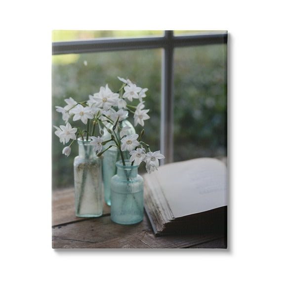 Stupell Industries Delicate White Flowers Cottage Window Book Pages Photograph Gallery Wrapped Canvas Print Wall Art, Design by Claire Brocato