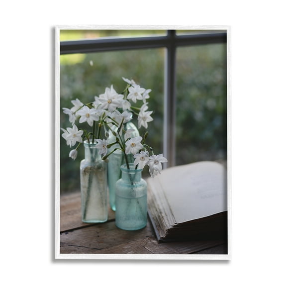 Stupell Industries Delicate White Flowers Cottage Window Book Pages Photograph White Framed Art Print Wall Art, Design by Claire Brocato