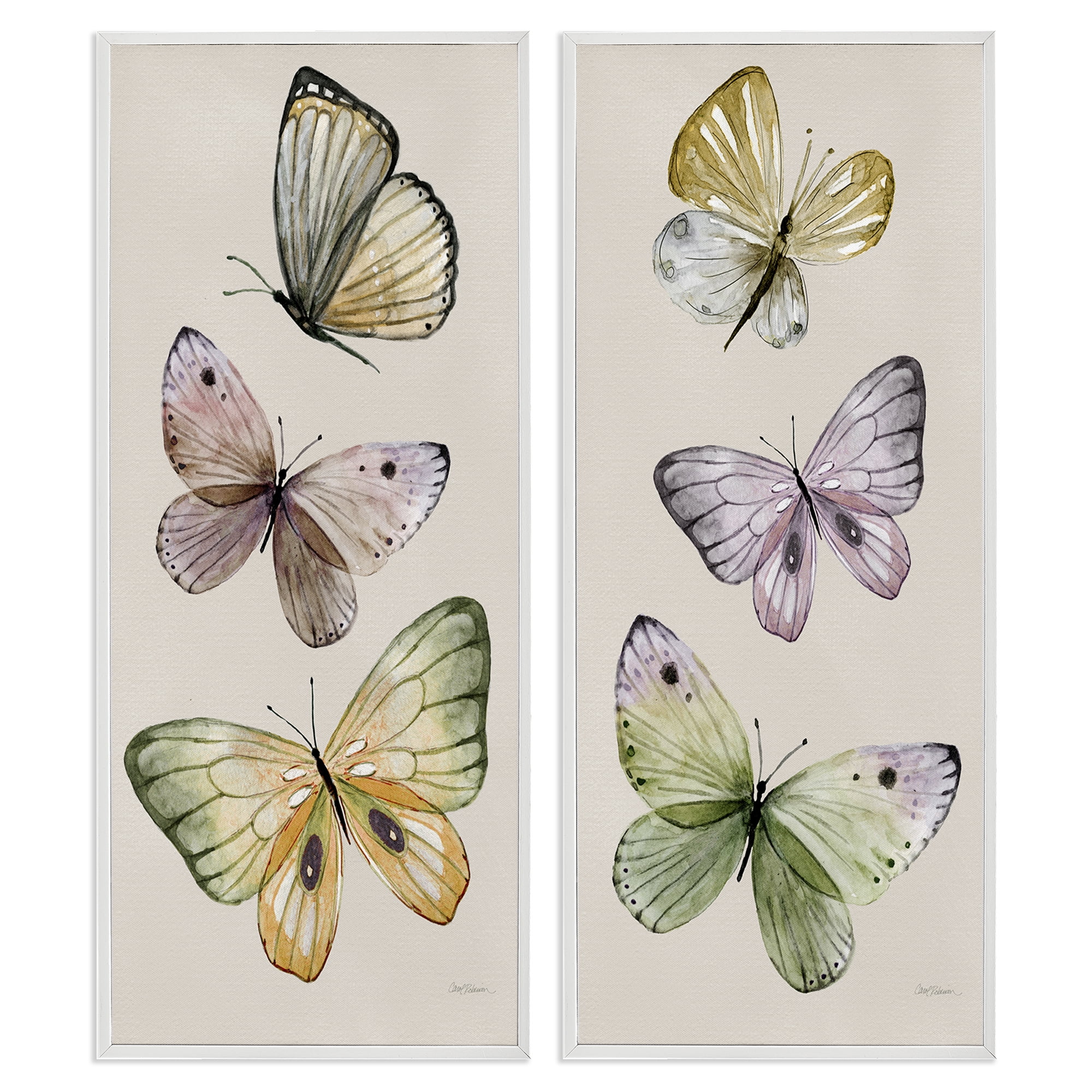 Stupell Industries Delicate Winged Butterfly Trio Animals Painting White Framed Art Print Wall Art, 13 x 30, Set of 2