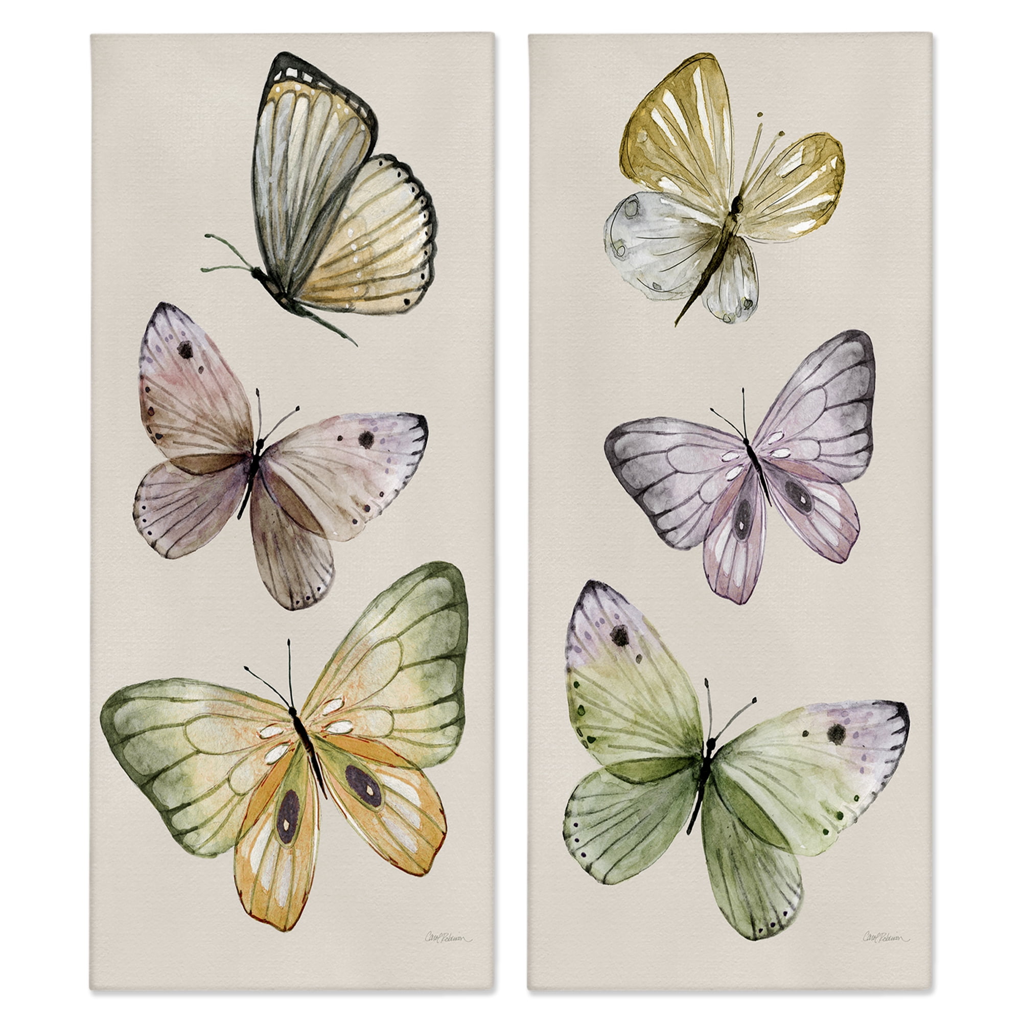 Stupell Industries Delicate Winged Butterfly Trio Animals Painting Wrapped Canvas Art Print Wall Art, 13 x 30, Set of 2