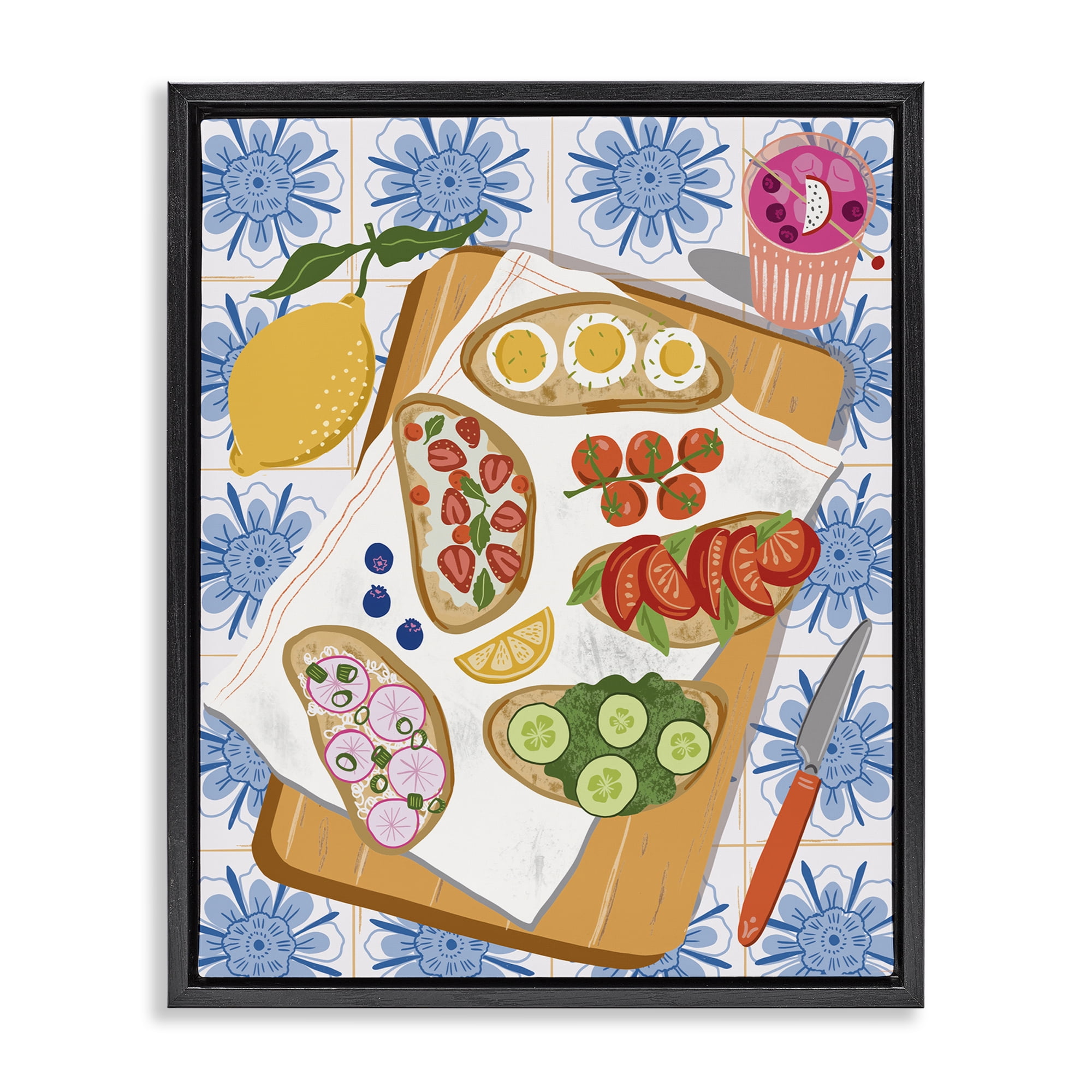 Stupell Industries Delicious Toasts on Florals Food & Beverage Painting Black Floater Framed Canvas Art Print Wall Art, 25 x 31
