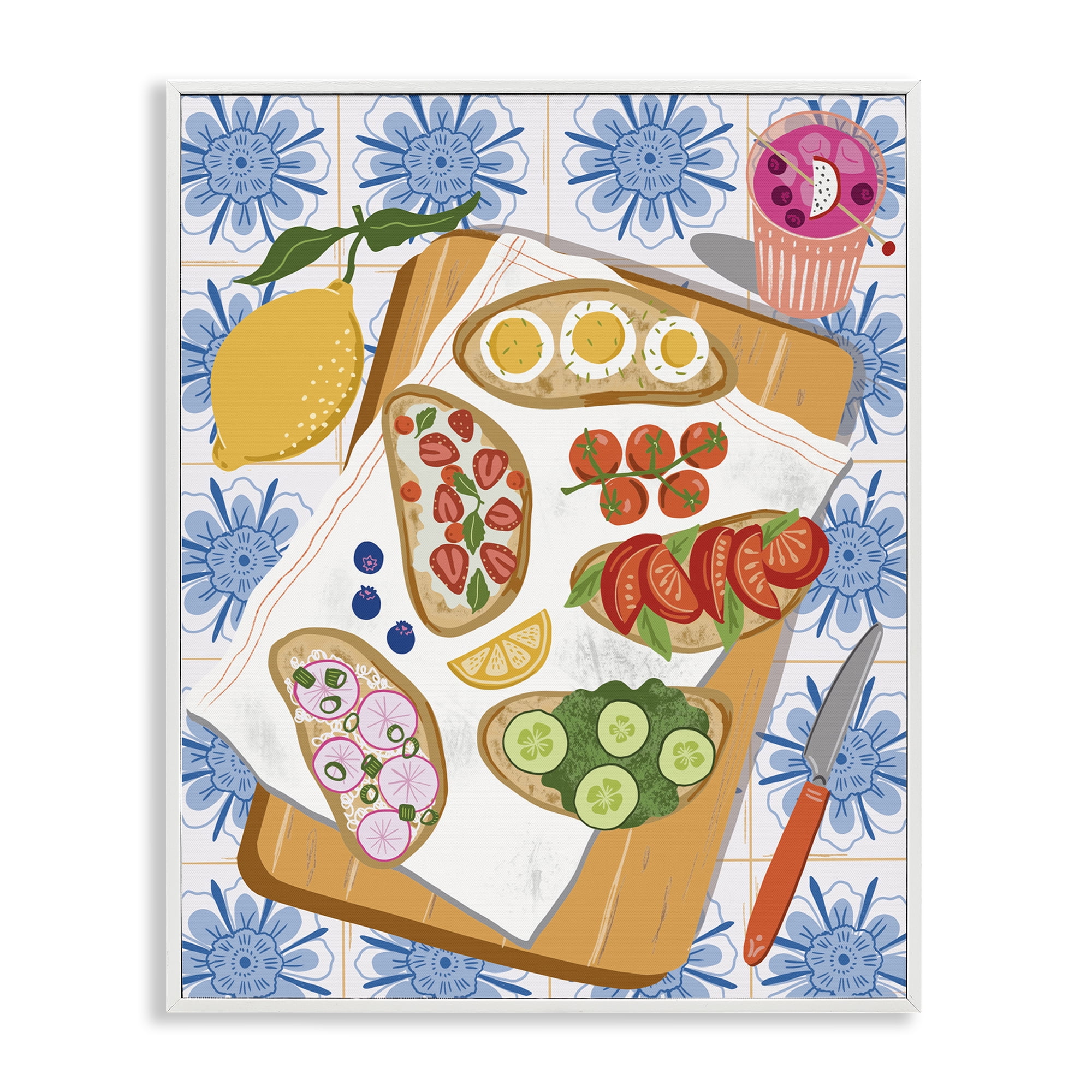 Stupell Industries Delicious Toasts on Florals Food & Beverage Painting White Framed Art Print Wall Art, 24 x 30