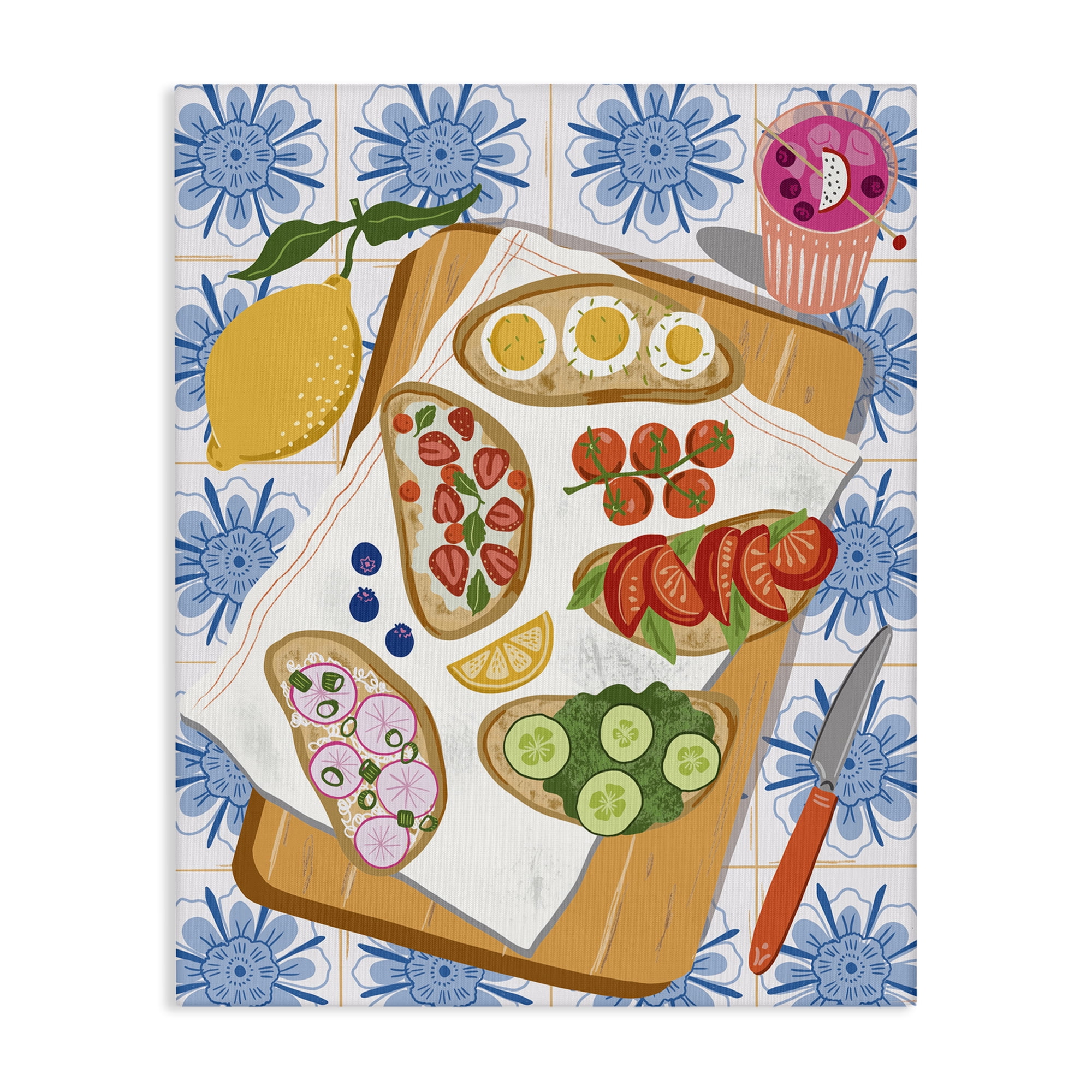 Stupell Industries Delicious Toasts on Florals Food & Beverage Painting Wrapped Canvas Art Print Wall Art, 24 x 30