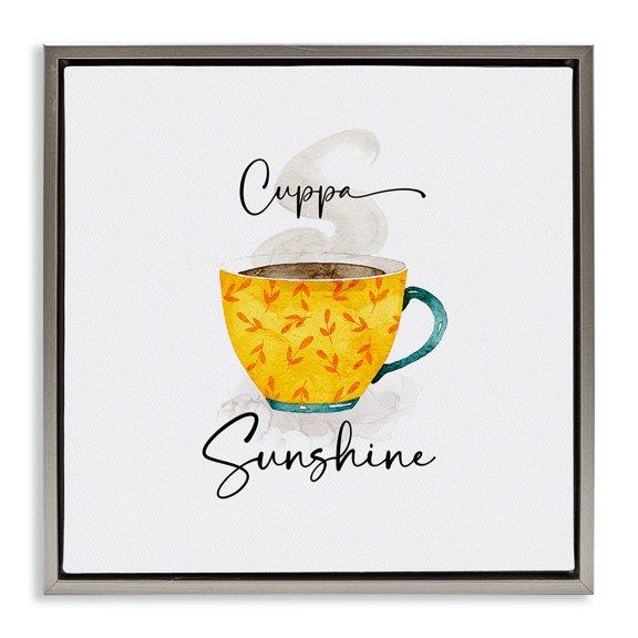 Stupell Industries Delightful Cuppa Sunshine Quotes and Sayings Painting Gray Floater Framed Canvas Art Print Wall Art, 18 x 18