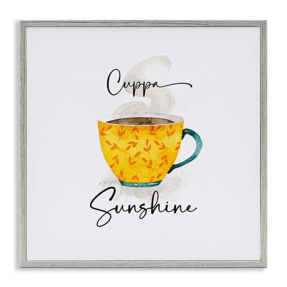 Stupell Industries Delightful Cuppa Sunshine Quotes and Sayings Painting Gray Framed Art Print Wall Art, 12 x 12