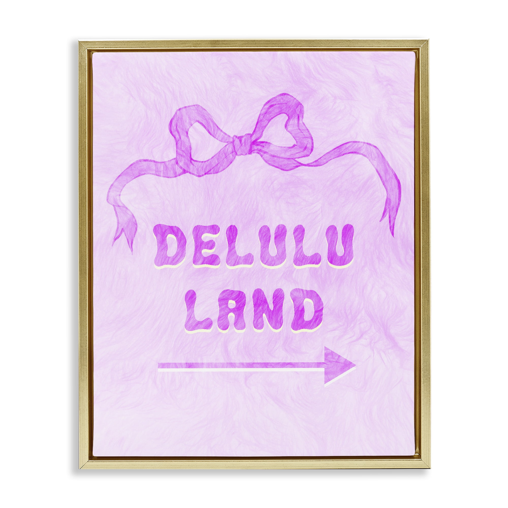 Stupell Industries Delulu Land Feminine Ribbon Gold Framed Floater Canvas Wall Art, design by Ziwei Li