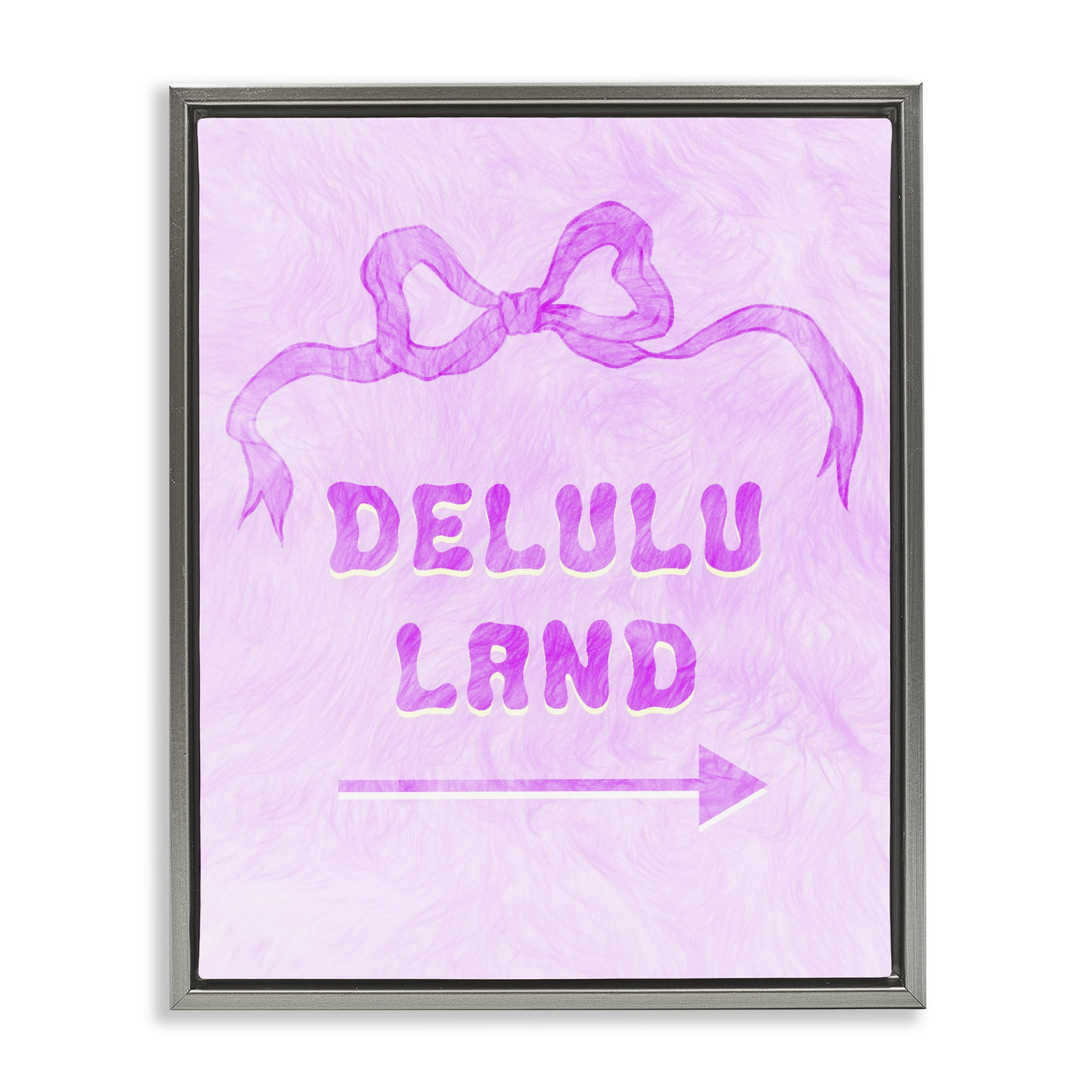 Stupell Industries Delulu Land Feminine Ribbon Gray Framed Floater Canvas Wall Art, design by Ziwei Li