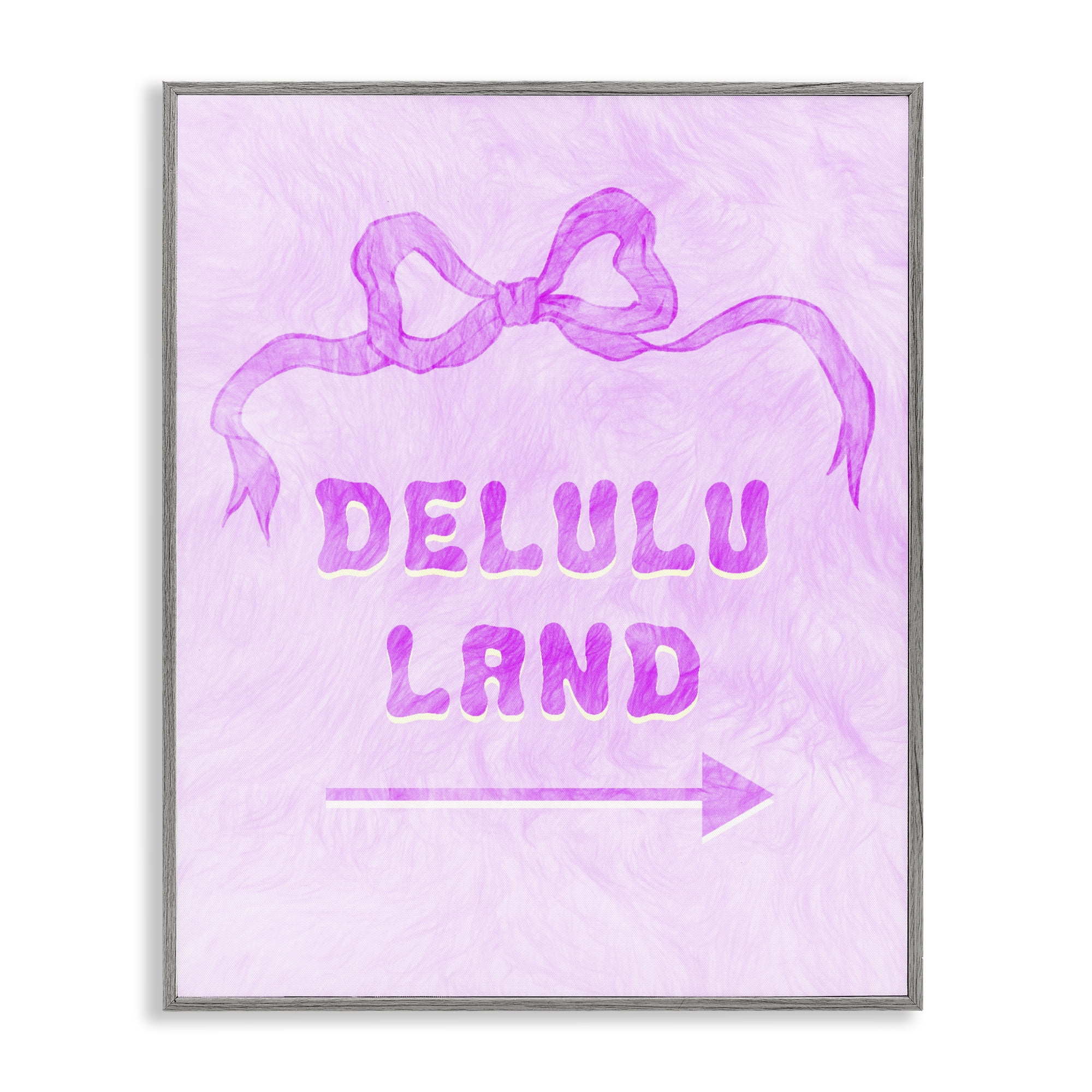 Stupell Industries Delulu Land Feminine Ribbon Gray Framed Giclee Art, design by Ziwei Li