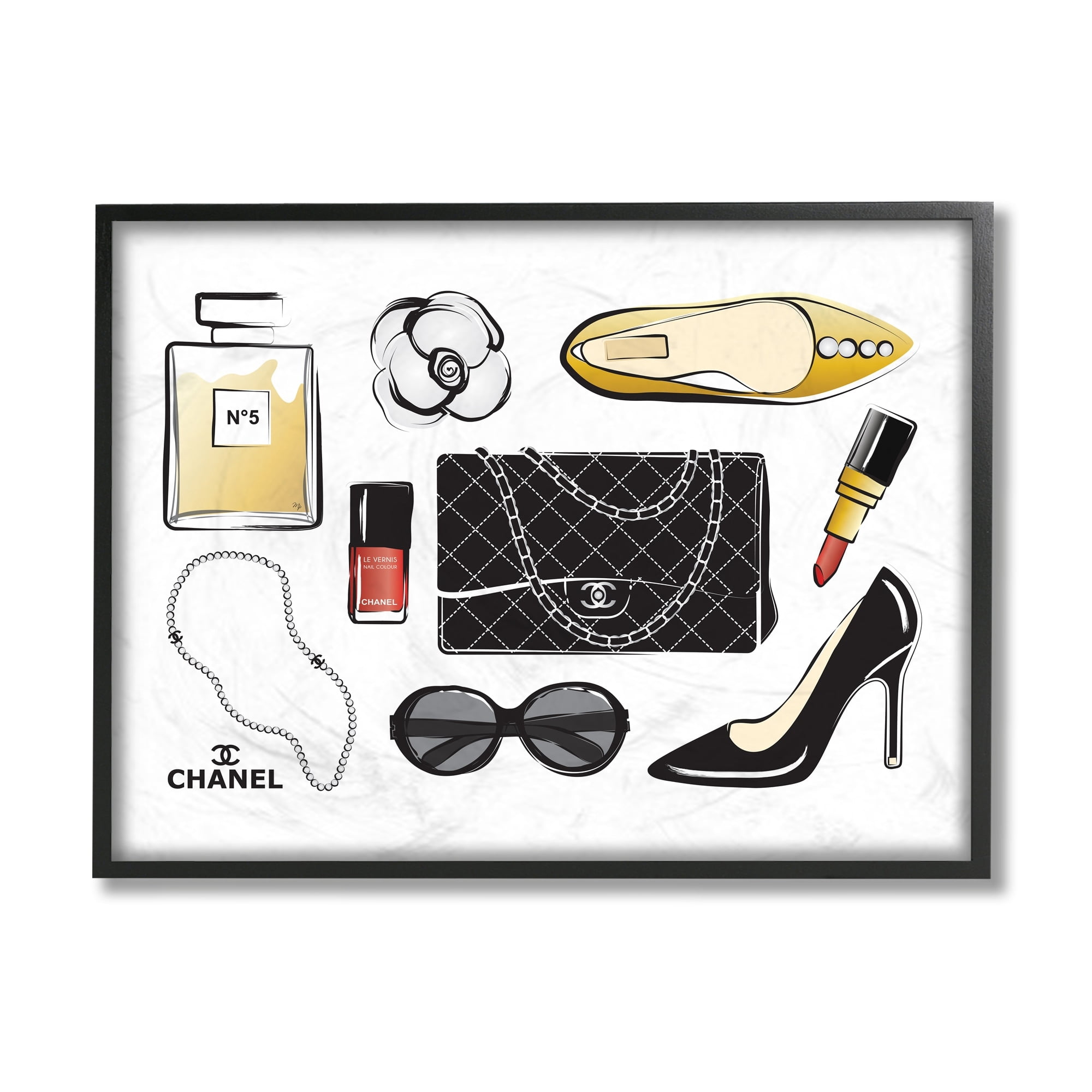 Stupell Industries Deluxe Designer Fashion Accessories Glam Style Beauty & Fashion Painting Black Framed Art Print Wall Art, 16 x 20