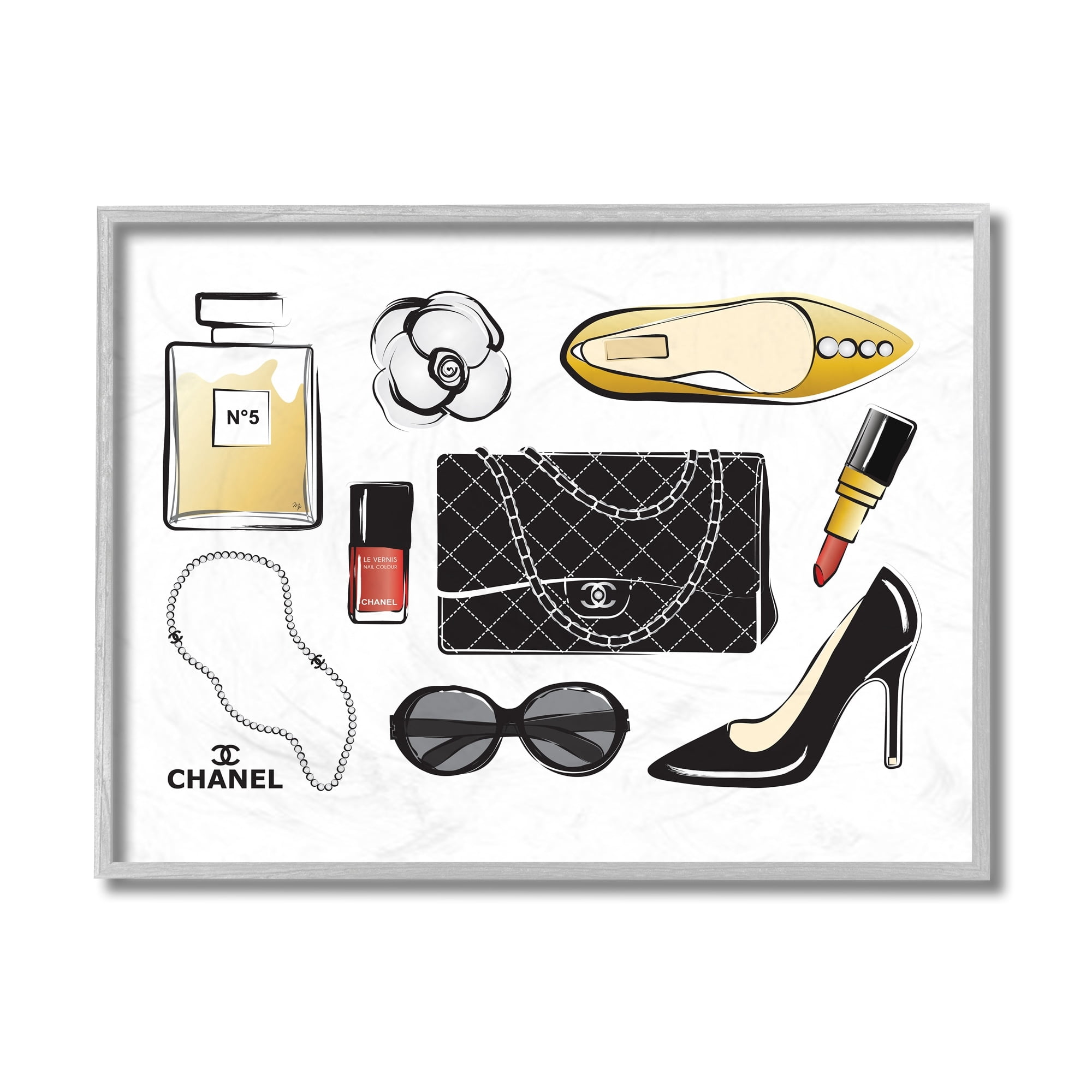 Stupell Industries Deluxe Designer Fashion Accessories Glam Style Beauty & Fashion Painting Gray Framed Art Print Wall Art, 16 x 20