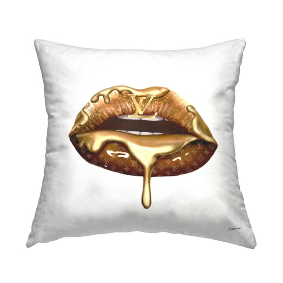 Stupell Industries Deluxe Designer Lip Portrait Glam Cosmetic Drip Gold,18 x 7 x 18 Decorative Pillows