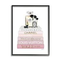 Stupell Industries Deluxe Fragrance and Cosmetics Glam Pink Bookstack Beauty & Fashion Painting Black Framed Art Print Wall Art, 11 x 14