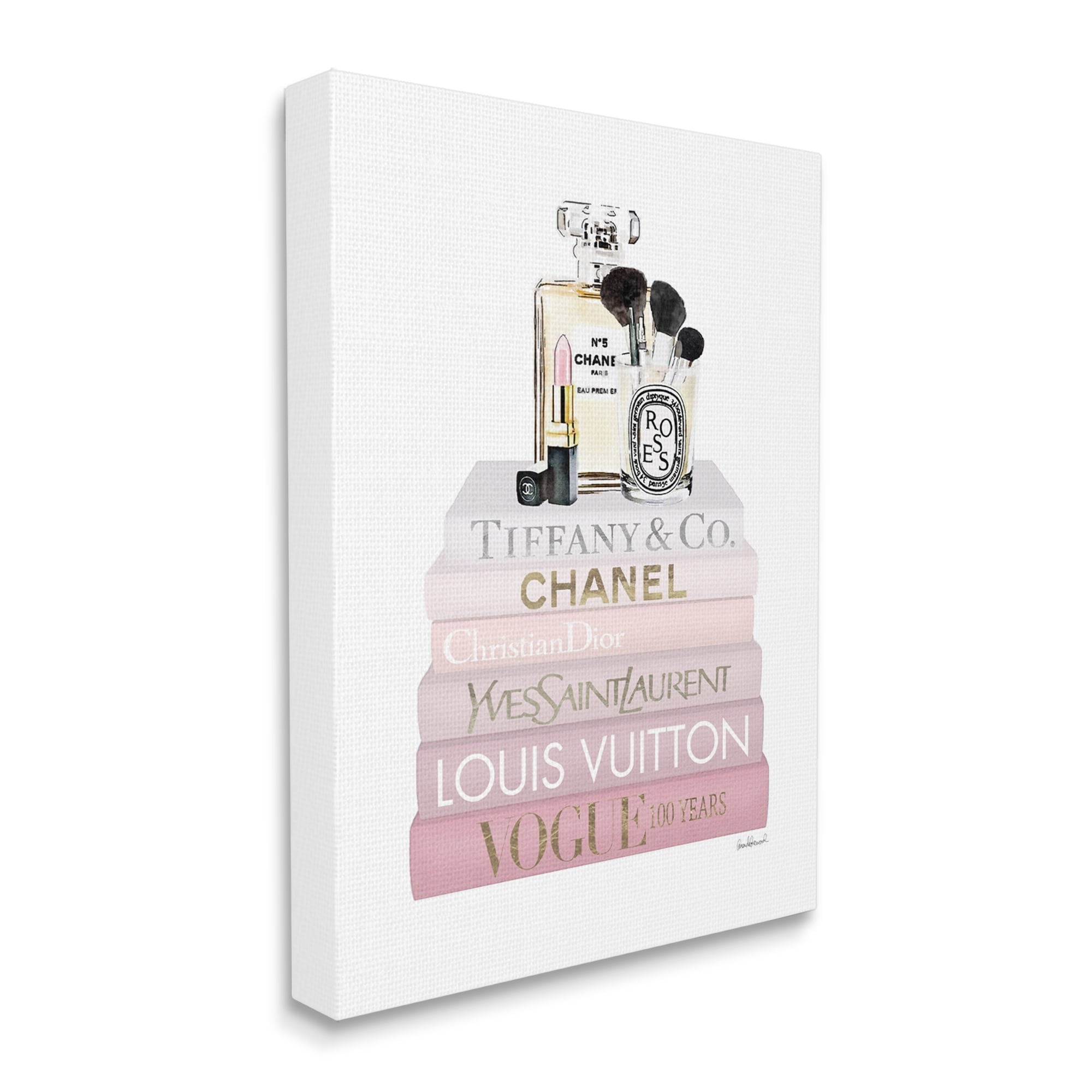 Stupell Industries Deluxe Fragrance and Cosmetics Glam Pink Bookstack Beauty & Fashion Painting Gallery Wrapped Canvas Print Wall Art, 16 x 20