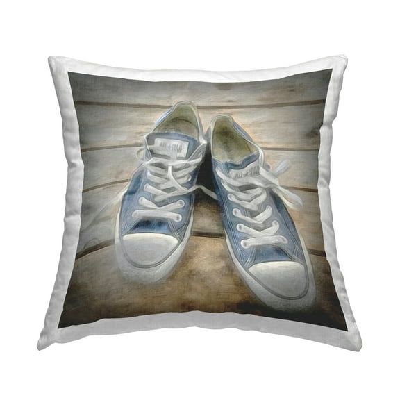 Stupell Industries Denim Blue Classic Sneakers Decorative Printed Throw Pillow Design by Graffitee Studios.