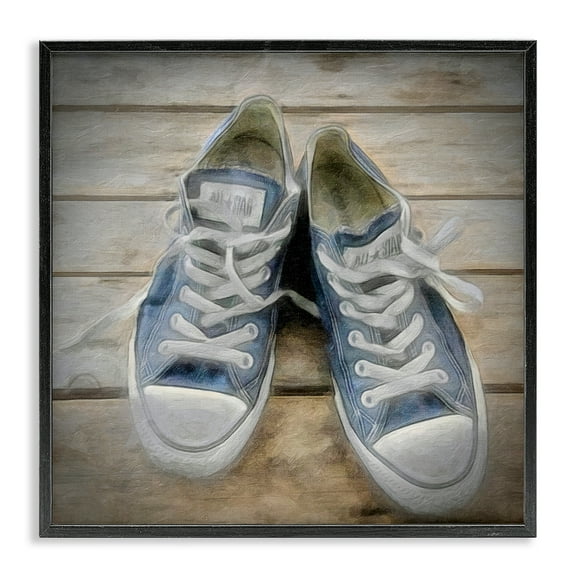 Stupell Industries Denim Blue Classic Sneakers Fashion Painting Black Framed Art Print Wall Art, 12 x 12