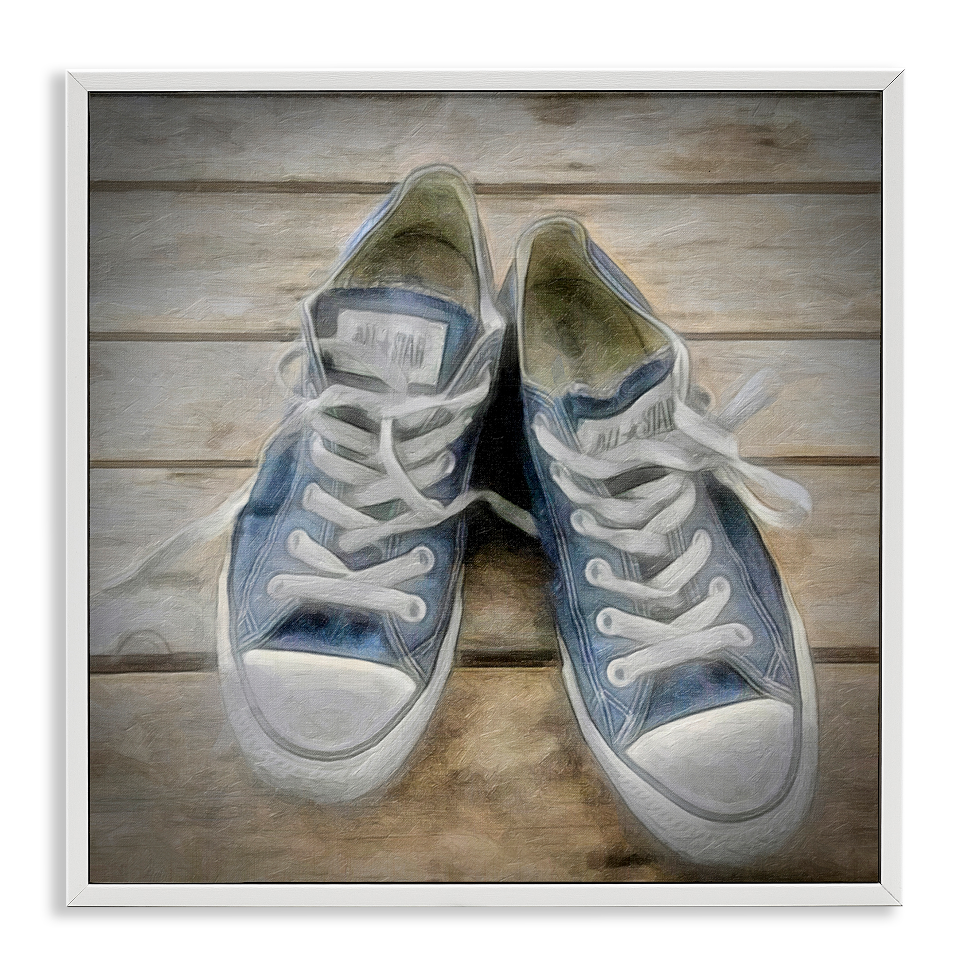 Stupell Industries Denim Blue Classic Sneakers Fashion Painting White Framed Art Print Wall Art, 24 x 24