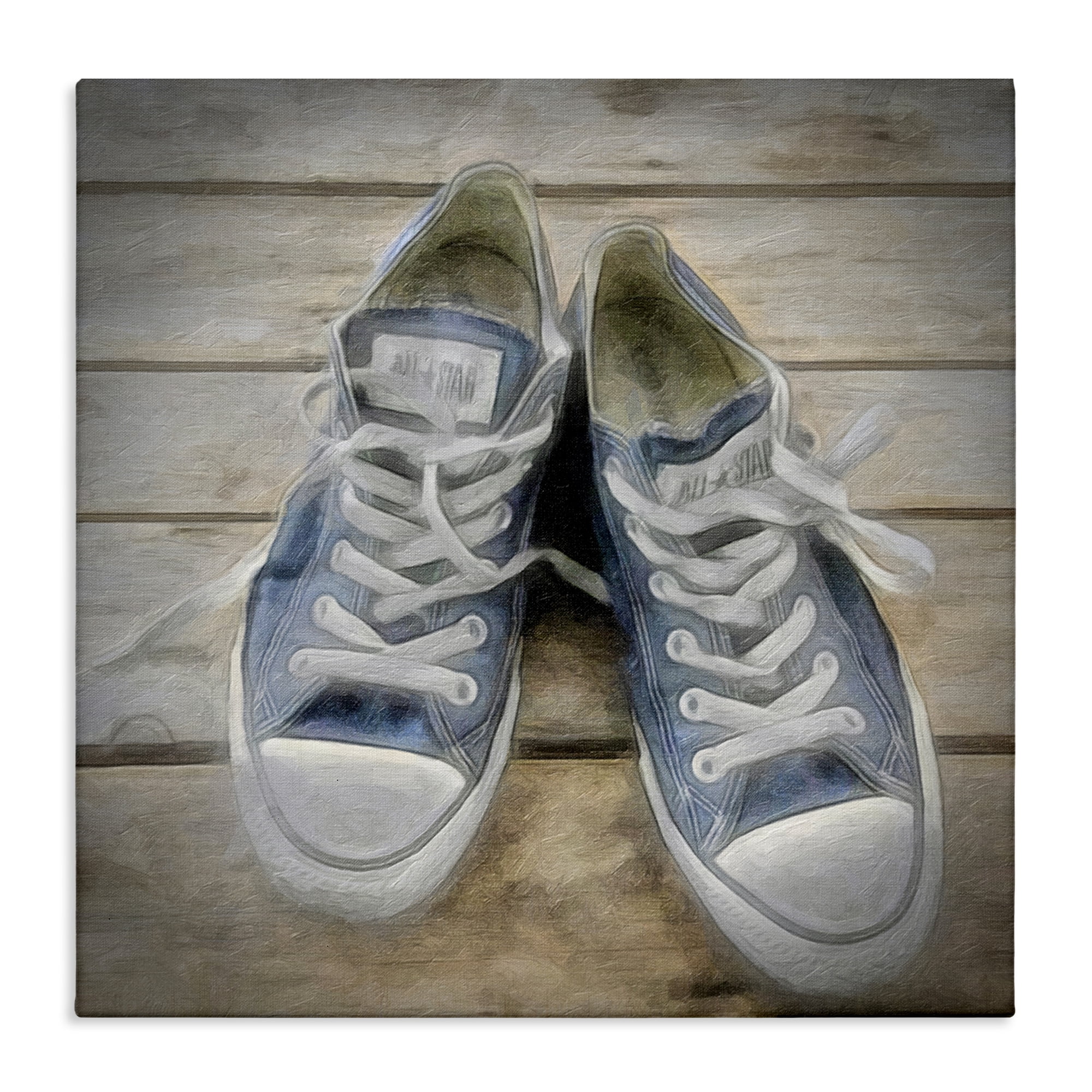 Stupell Industries Denim Blue Classic Sneakers Fashion Painting Wrapped Canvas Art Print Wall Art, 24 x 24