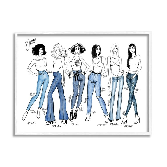 Stupell Industries Denim By Decades Female Fashion Jeans Blue White, 16 x 20, Designed by BlursByAI