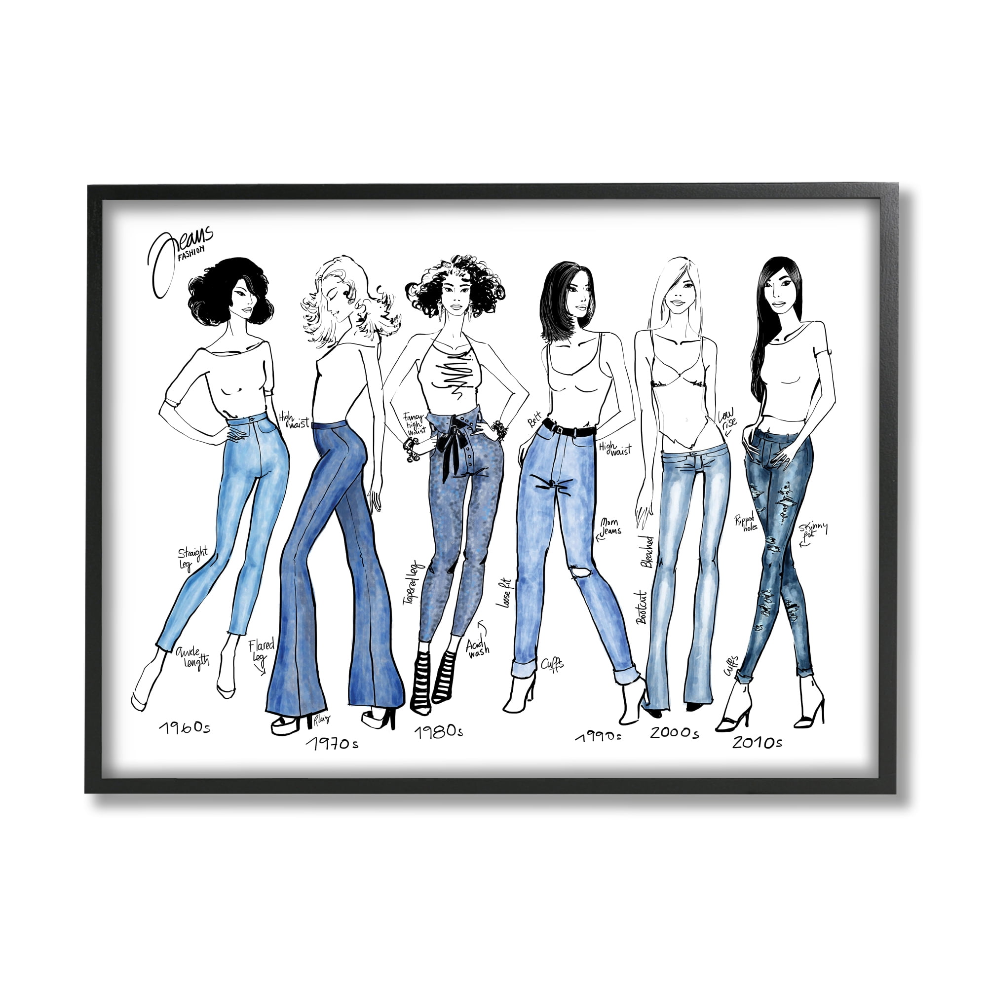 Stupell Industries Denim By Decades Female Fashion Jeans Blue White, 16 x 20, Designed by BlursByAI